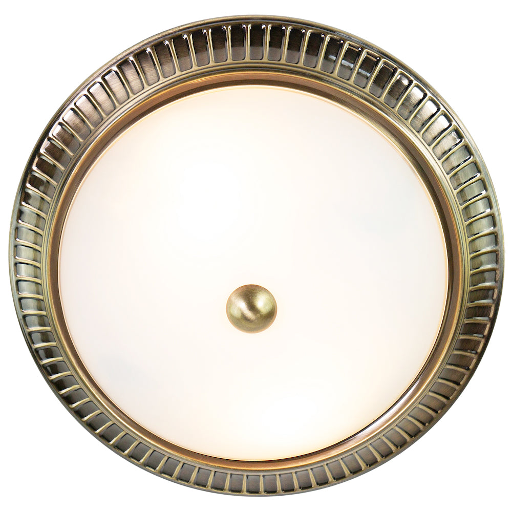 Traditional Antique Brass Flush Ceiling Light Fitting with Opal Glass Diffuser Image 2