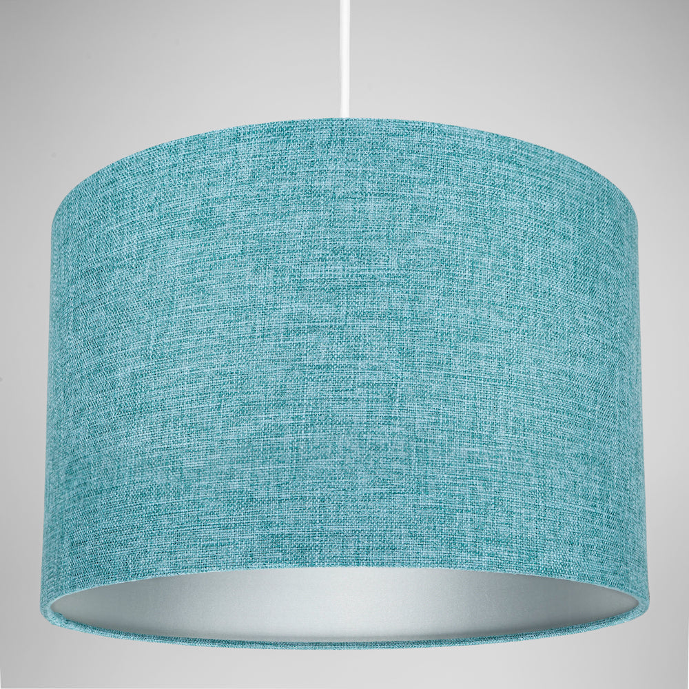 Contemporary and Sleek 12 Inch Teal Linen Fabric Drum Lamp Shade 60w Maximum Image 4