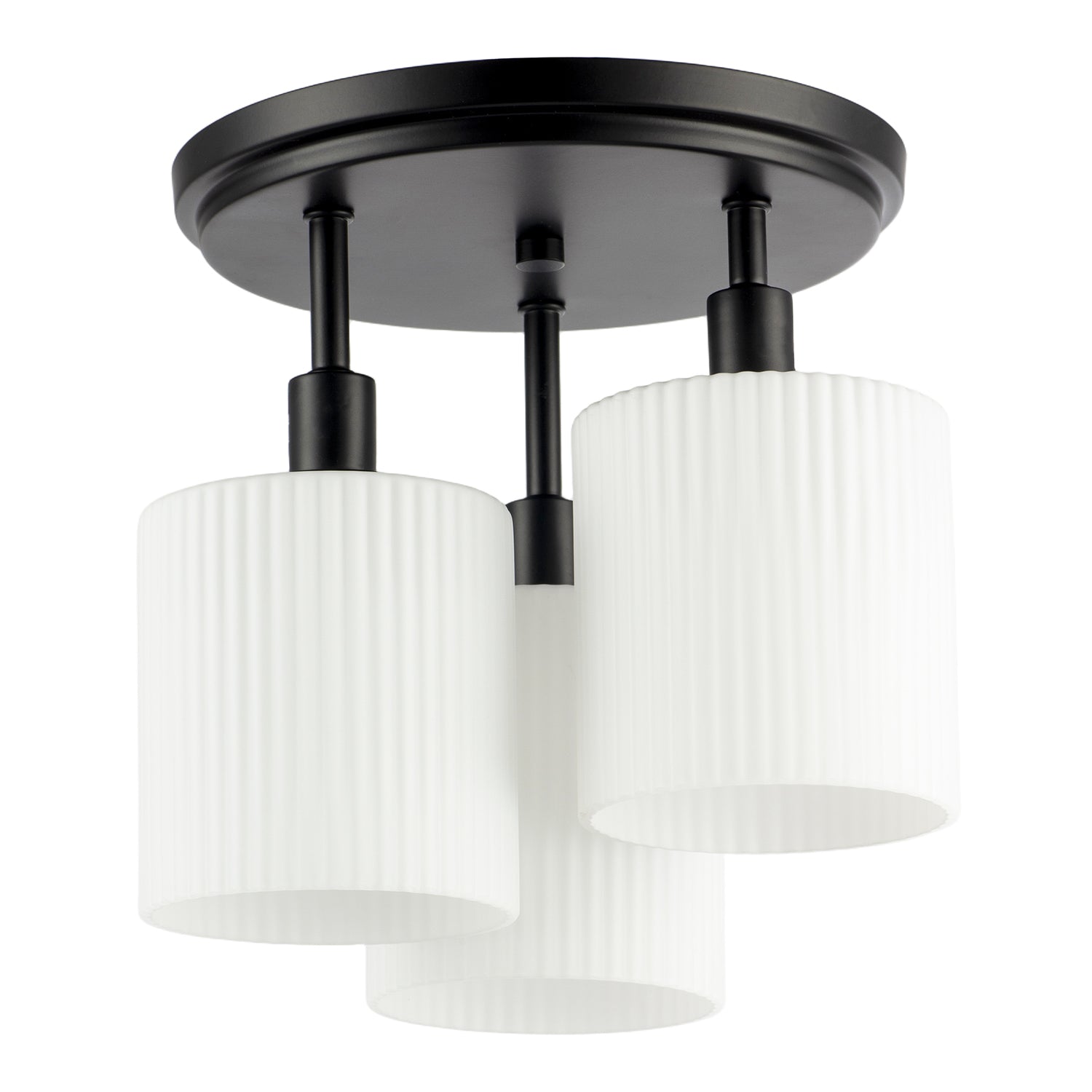 Designer Matte Black Semi Flush Ceiling Light with Fluted Shades Image 4
