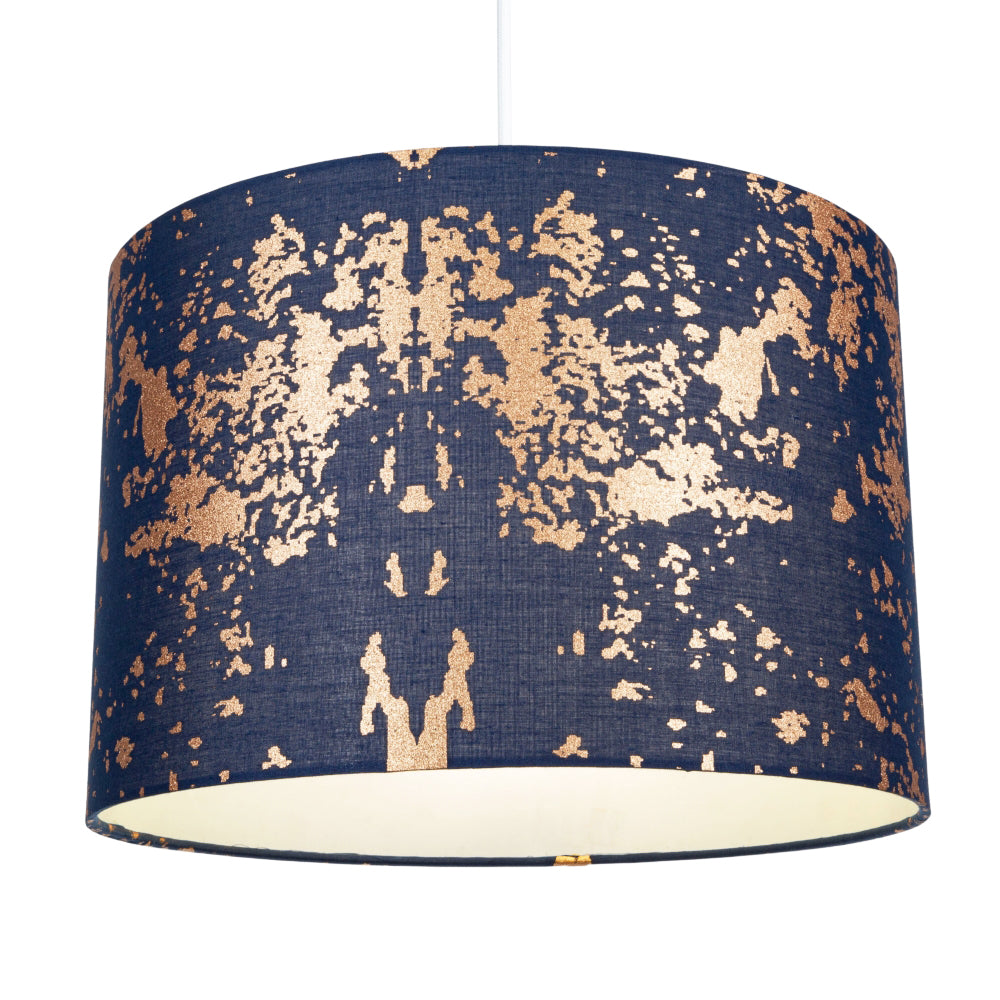 Modern Navy Blue Cotton Fabric Shade with Copper Foil Decor for Table or Ceiling Image 2