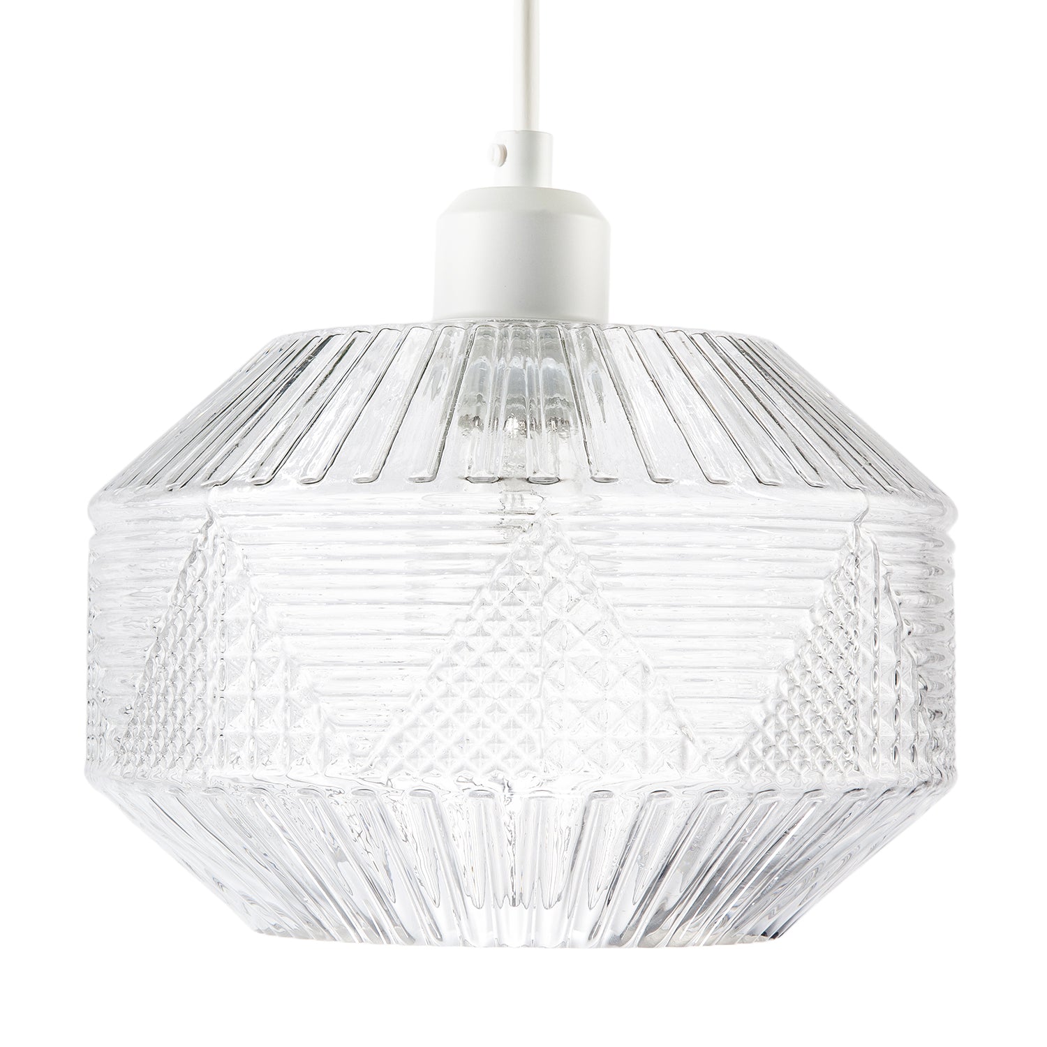Designer Multi-Faceted Hexagonal Drum Clear Glass Pendant Light Shade Image 4
