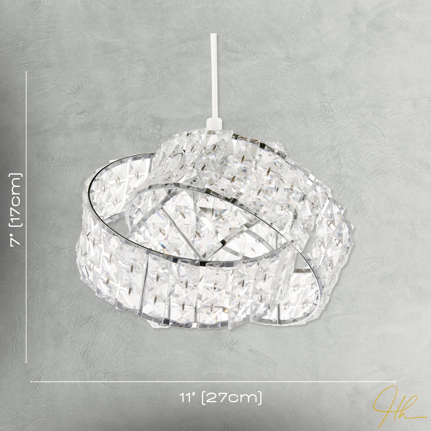 Designer Chrome Plated Triple Ring Pendant Shade with Square Beads Image 7