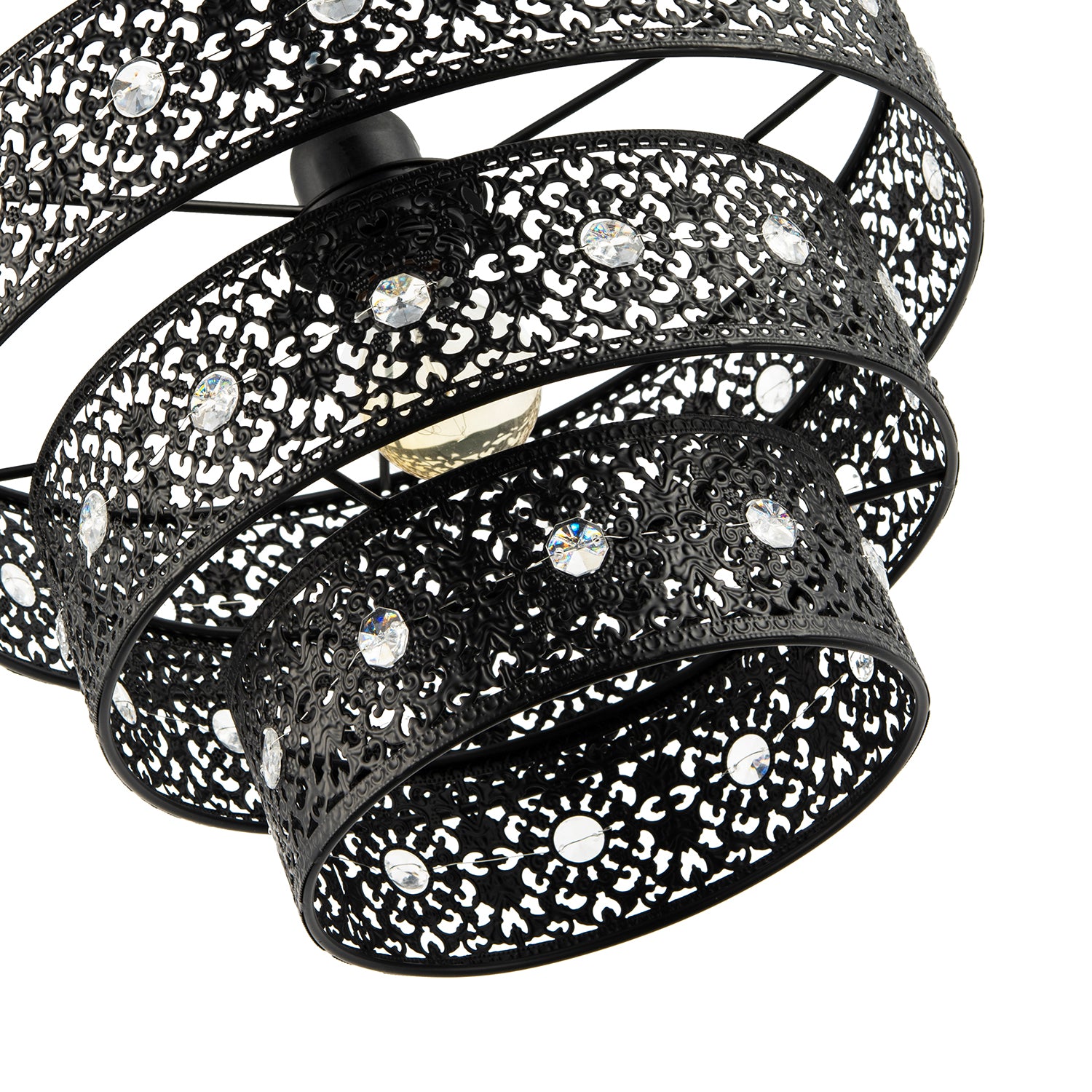 Matte Black Acrylic Gem Moroccan Style Triple Tier Pendant Lamp Shade Image 5