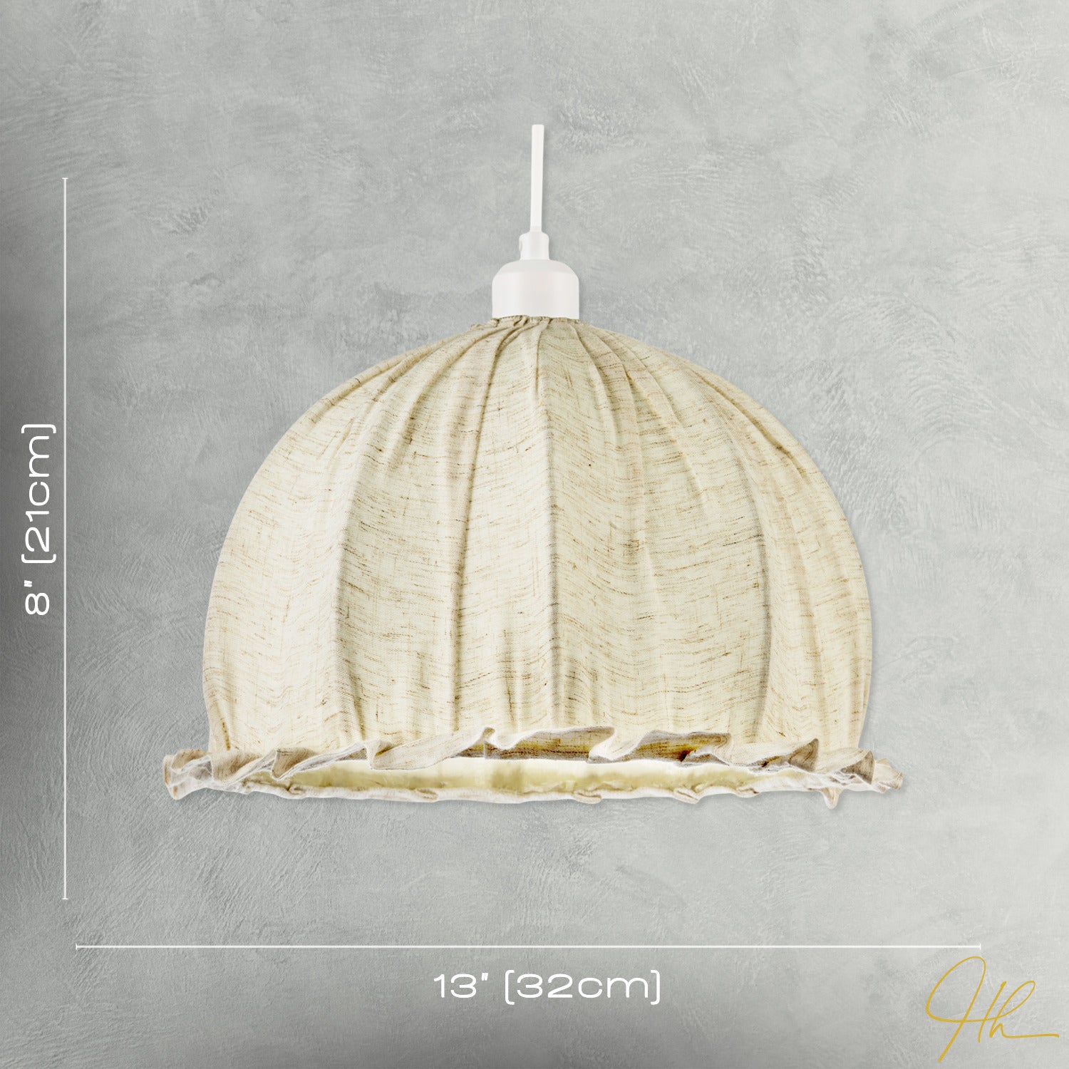 Linen Fabric Covered Ruffled Dome Shaped Ceiling Pendant Light Shade Image 7