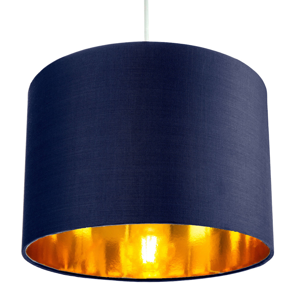 Contemporary Blue Cotton 10" Table/Pendant Lamp Shade with Shiny Copper Inner Image 6