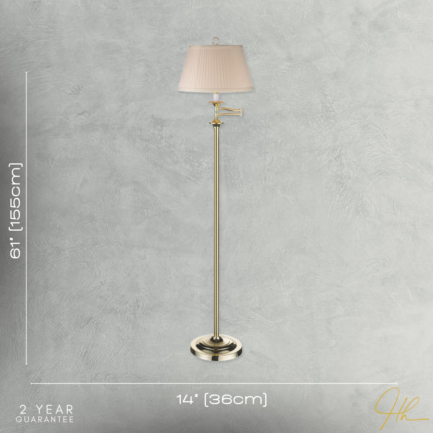 Traditional Polished Brass Swing Arm Floor Lamp with Cream Shade Image 7