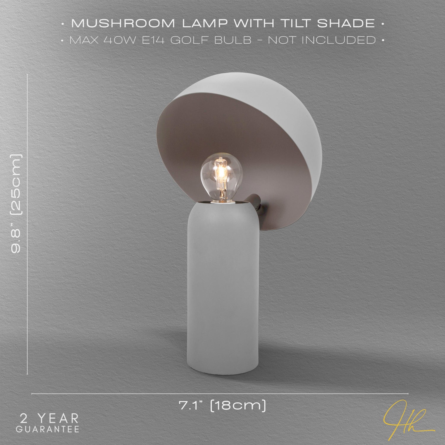 Modern Putty Grey Mushroom Table Lamp with Tilted Shade and Luxury Fabric Cable Image 6