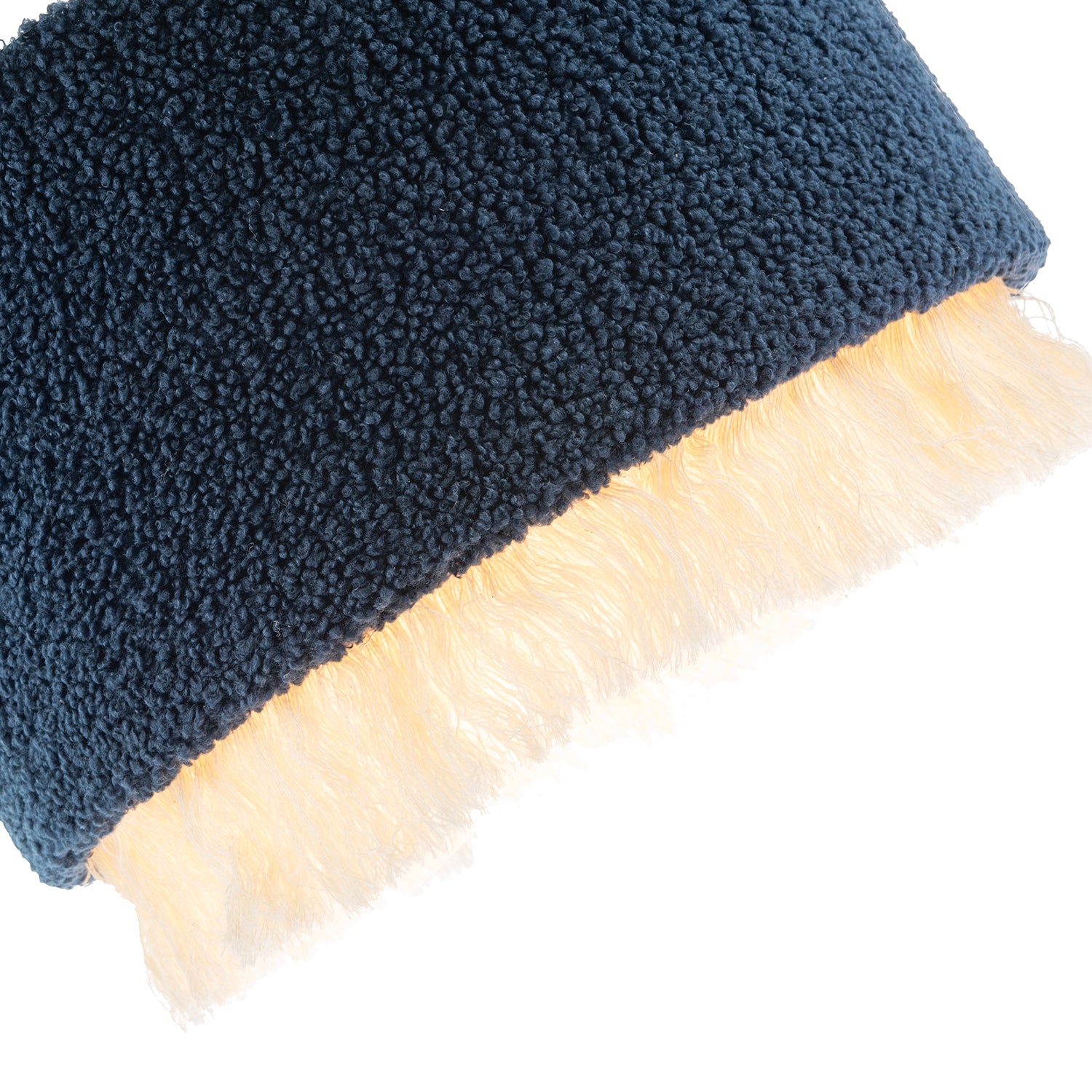 Midnight Blue Wool Lamp Shade with Ivory White Hanging Fabric Tassels Image 3
