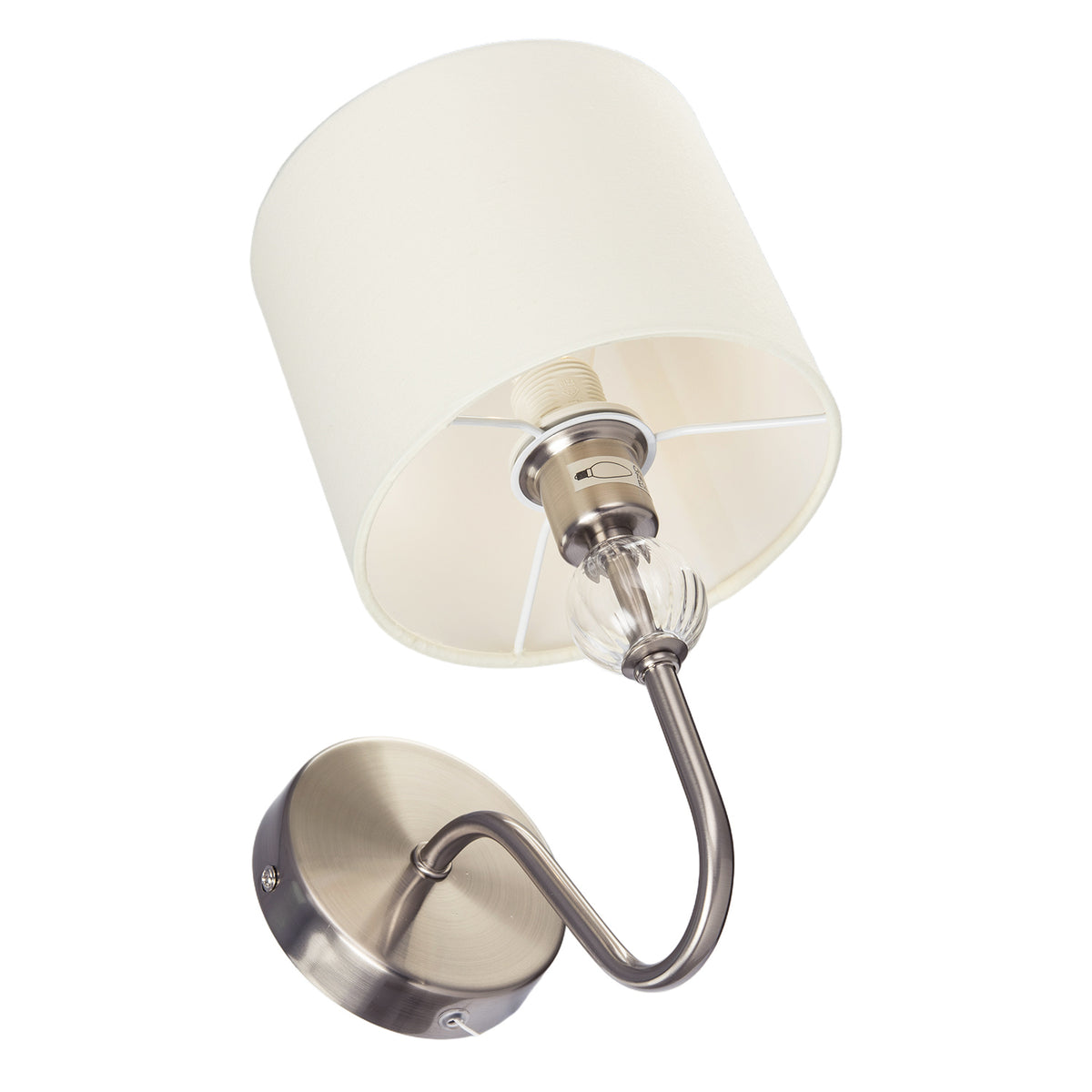 Sleek Bedside Wall Light in Satin Nickel with Pull Switch and Shade Image 3