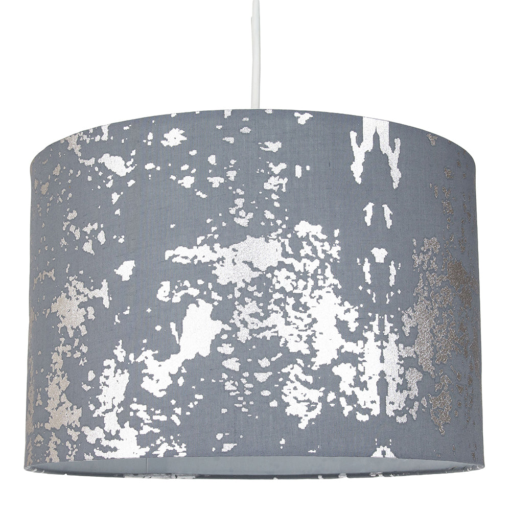 Modern Grey Cotton Fabric Lamp Shade with Silver Foil Decor for Table or Ceiling Image 4