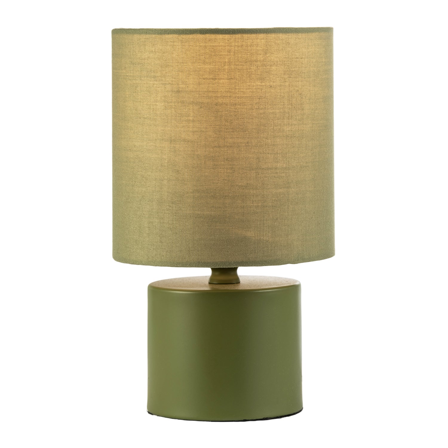 Modern Dusty Olive Green Table Lamp with Cotton Fabric Drum Shade Image 3
