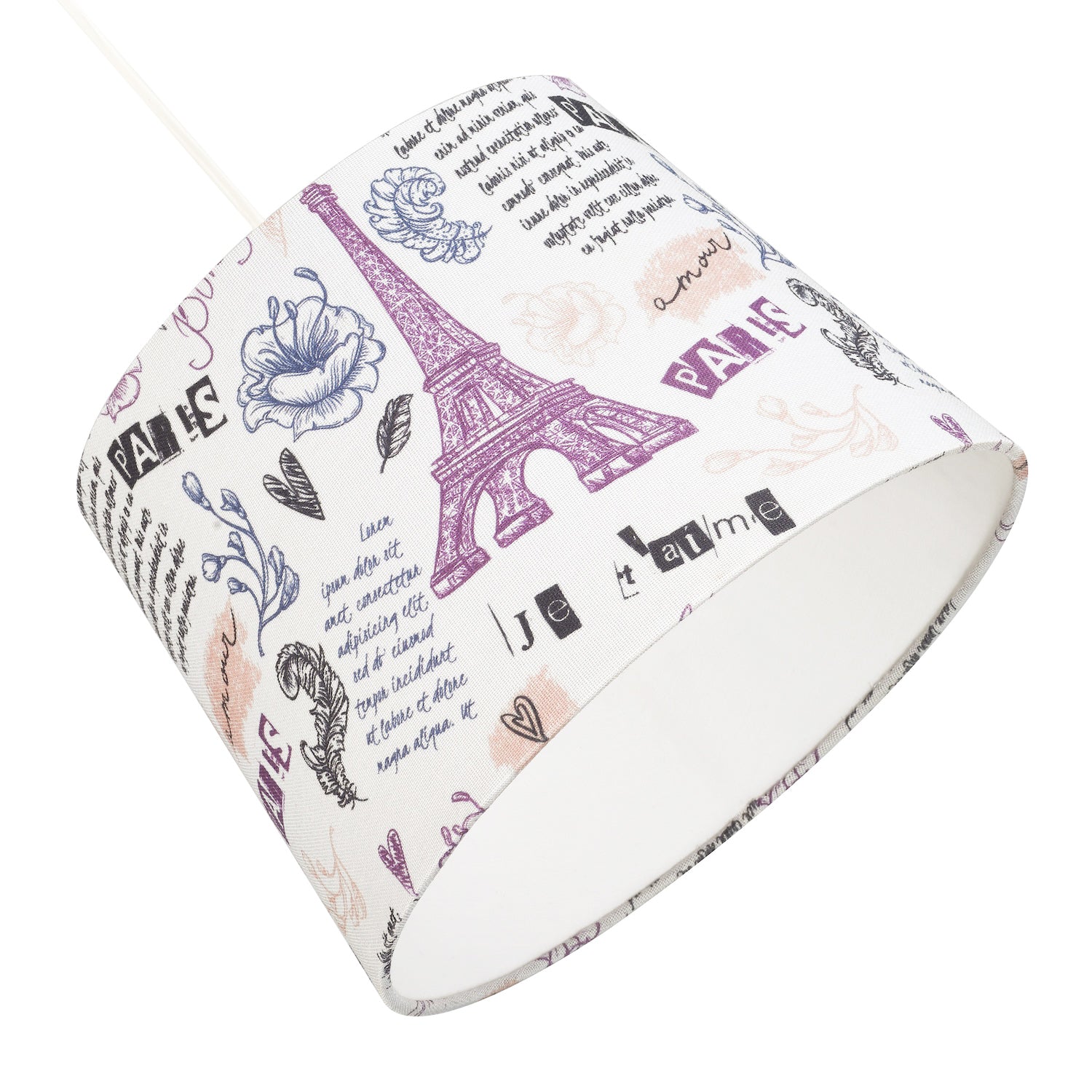 Paris France Theme Linen Drum Lampshade with Eiffel Tower Decor and Inner Lining Image 3