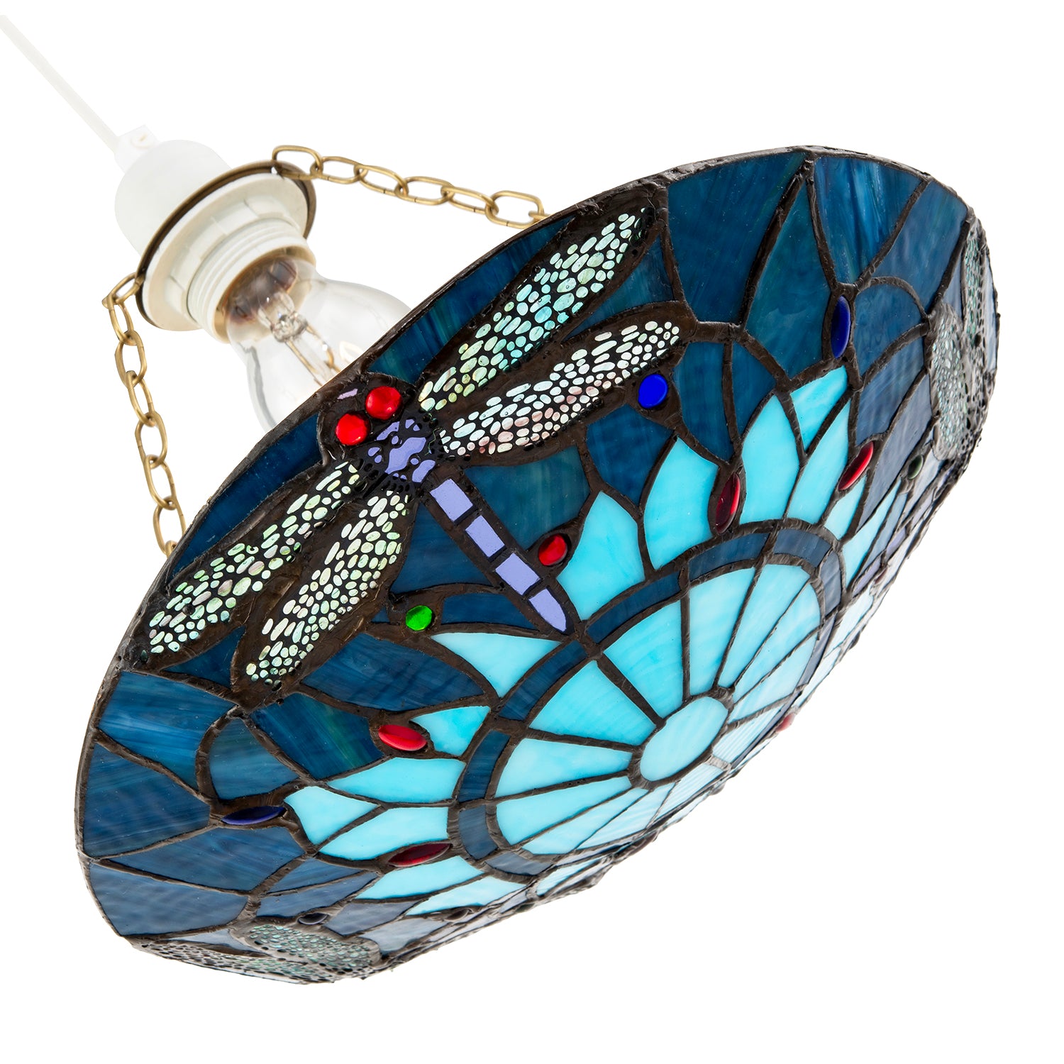 Midnight and Sky Blue Dragonfly Tiffany Glass Easy Fit Pendant Shade Image 4