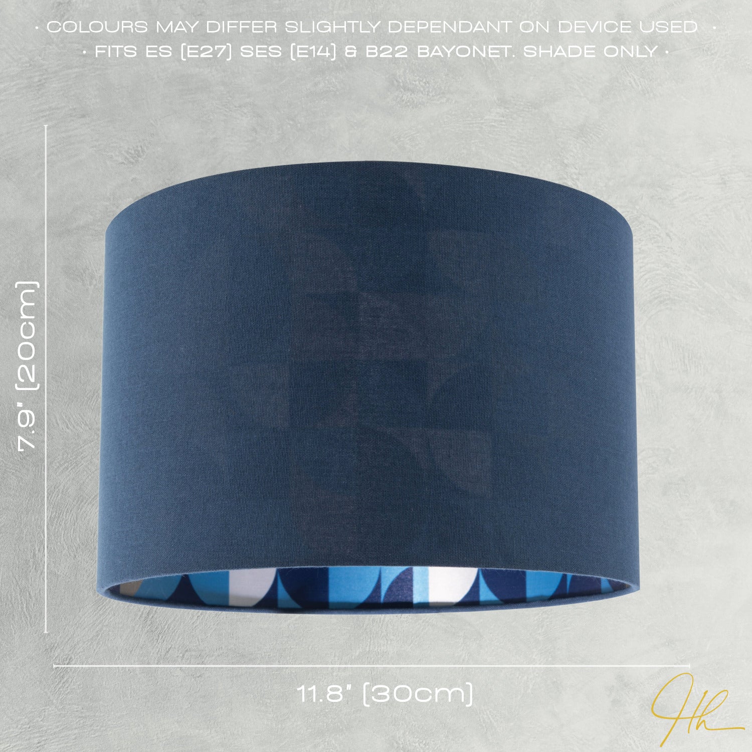 Designer Midnight Blue Linen Lamp Shade with Geometric Pattern Lining Image 6
