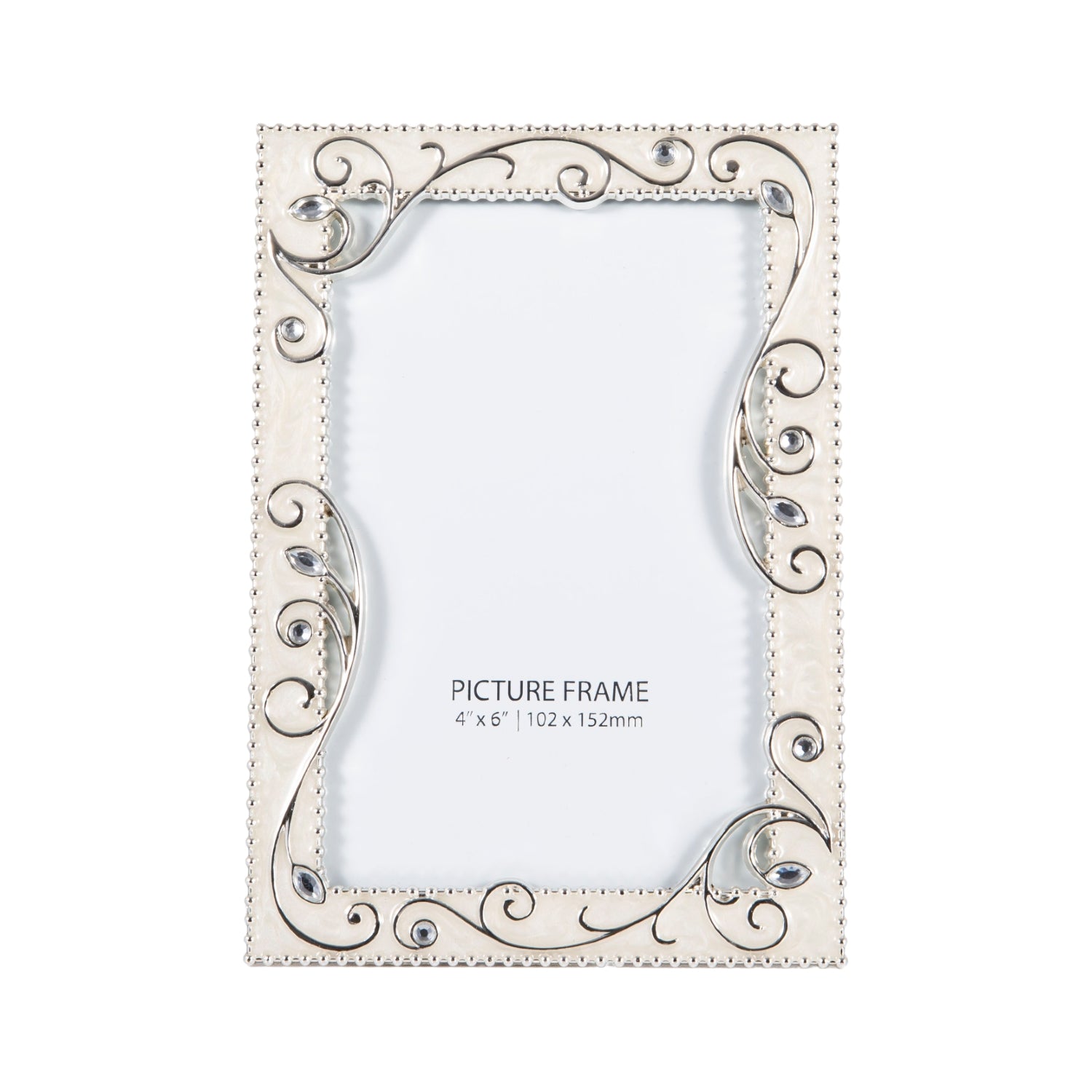 Traditional Ornate Pearl White Epoxy Picture Frame with Thin Wire Floral Decor Image 1