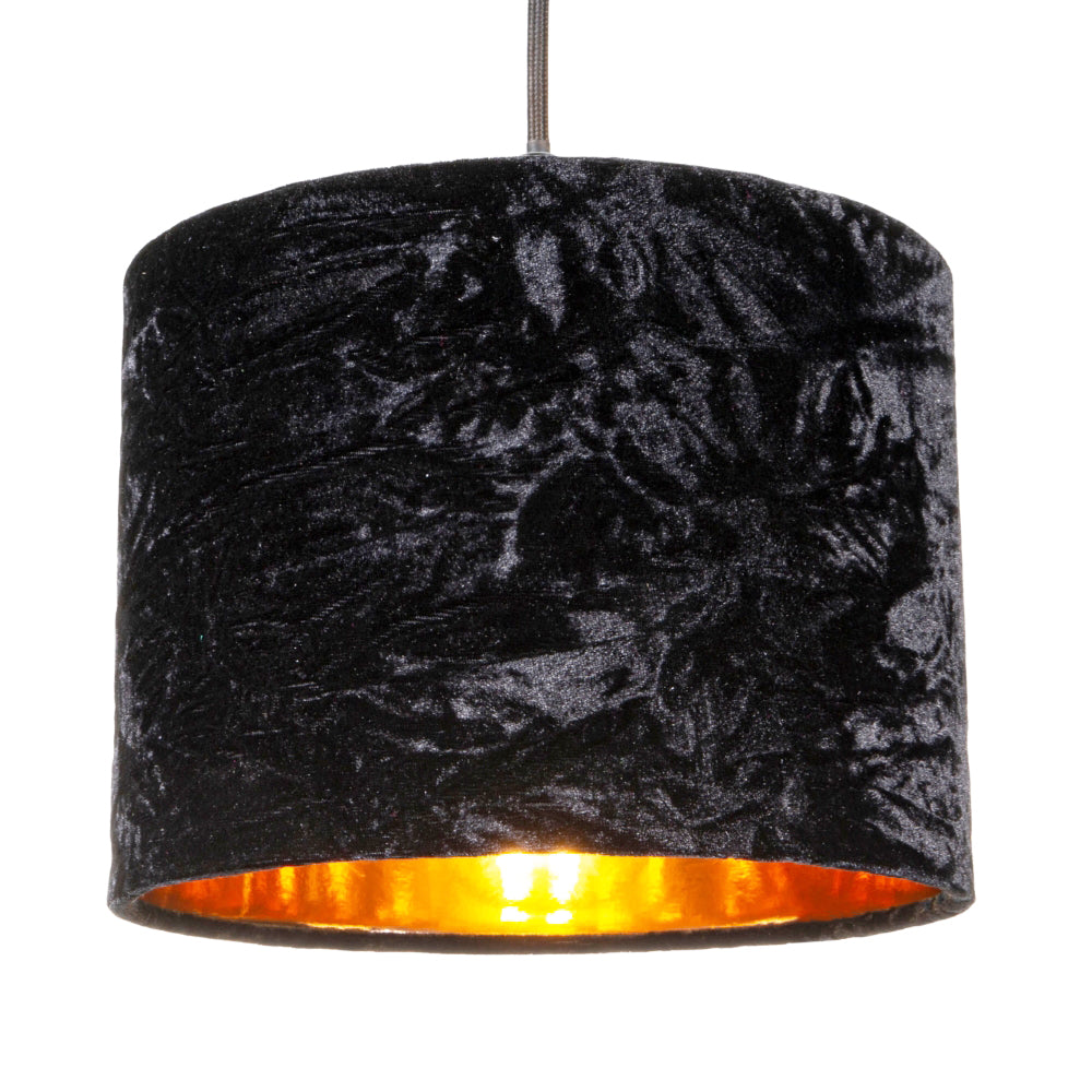 Modern Black Crushed Velvet 8" Table/Pendant Lampshade with Shiny Copper Inner Image 2