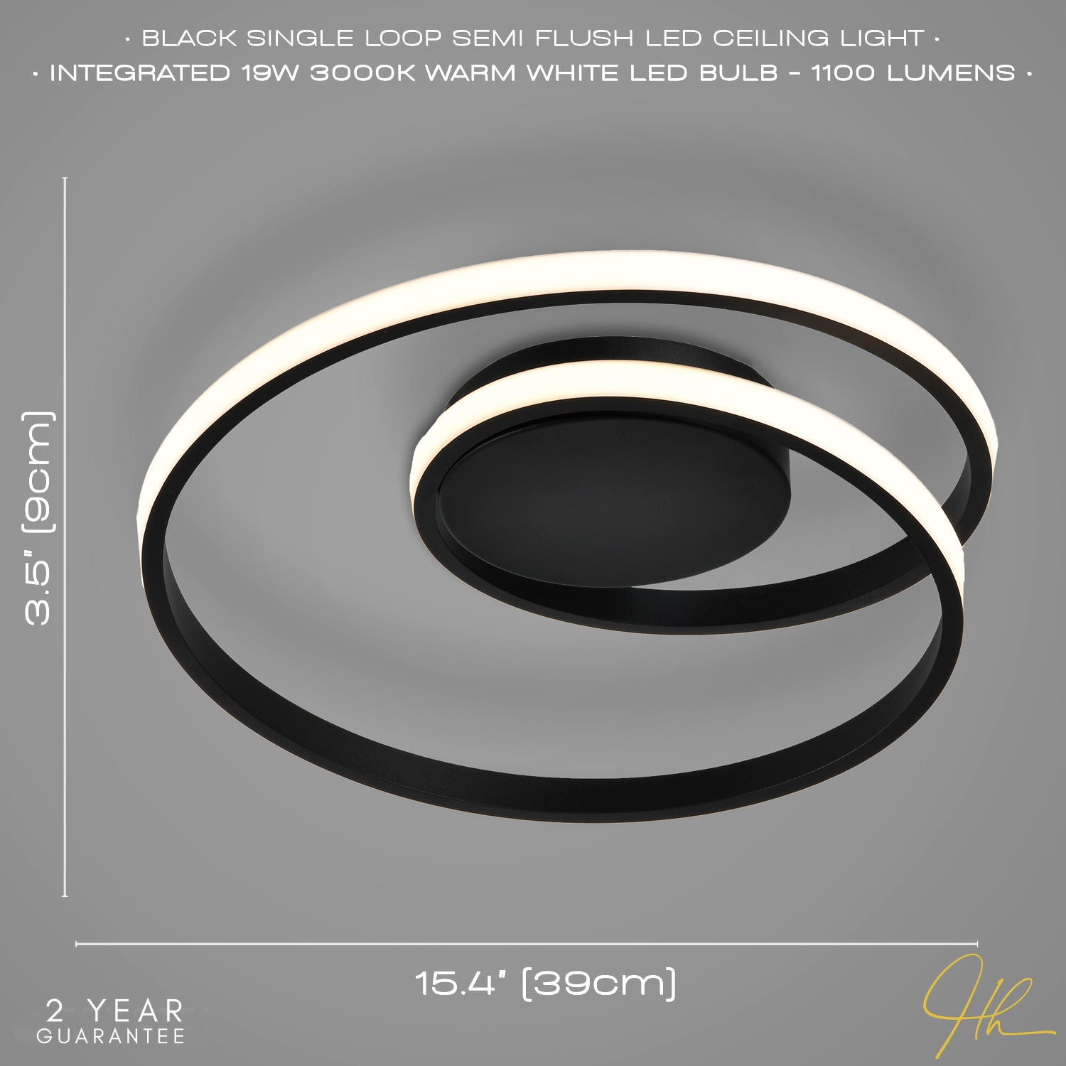 Modern Single Loop Strip Flush LED Powered Ceiling Light Fitting in Black Sand Image 5