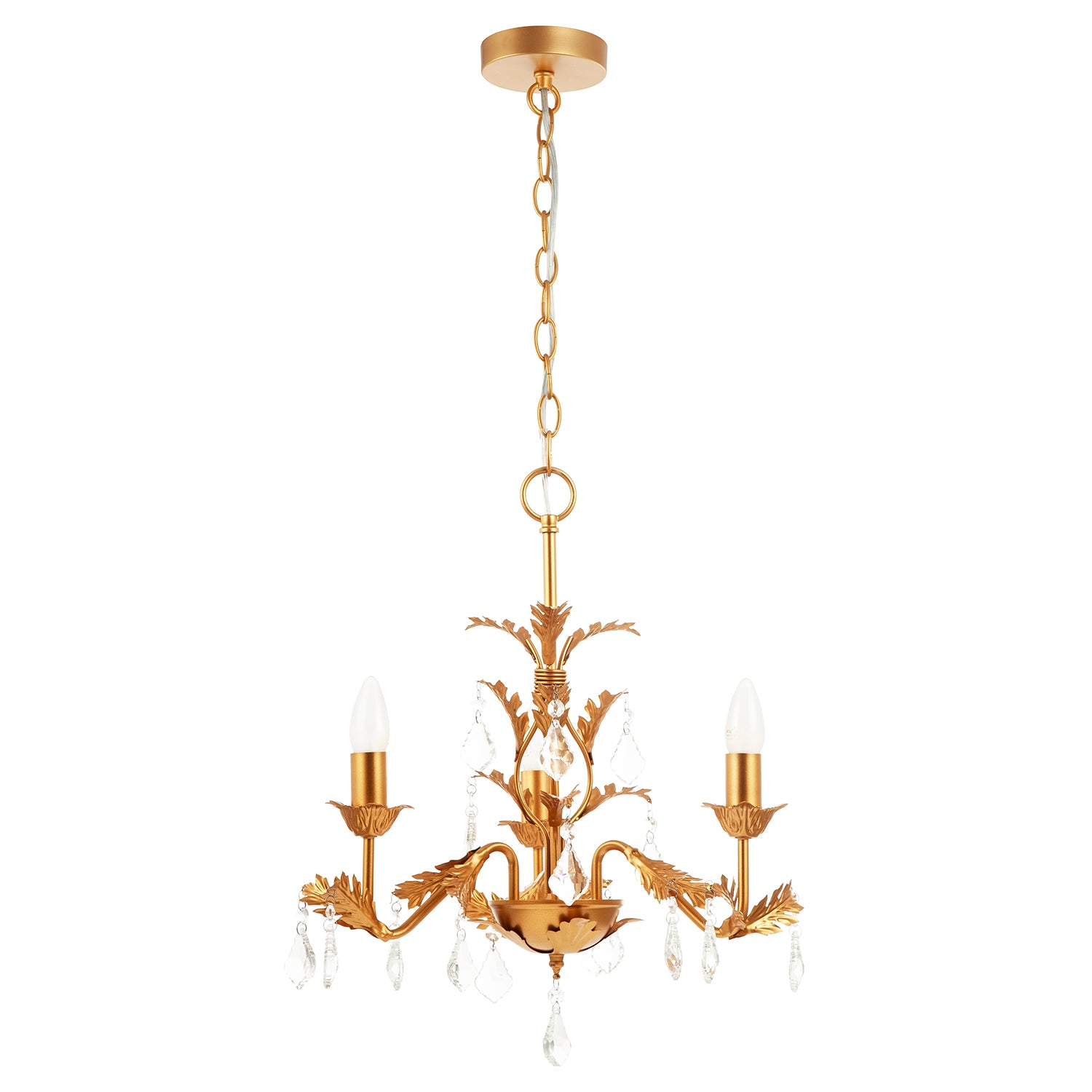 French Inspired Satin Gold Chandelier Style Light with Crystal Drops Image 2