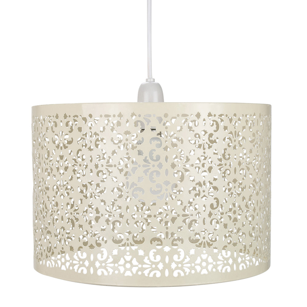 Marrakech Designed Cream Metal Pendant Light Shade with Floral Decoration Image 1