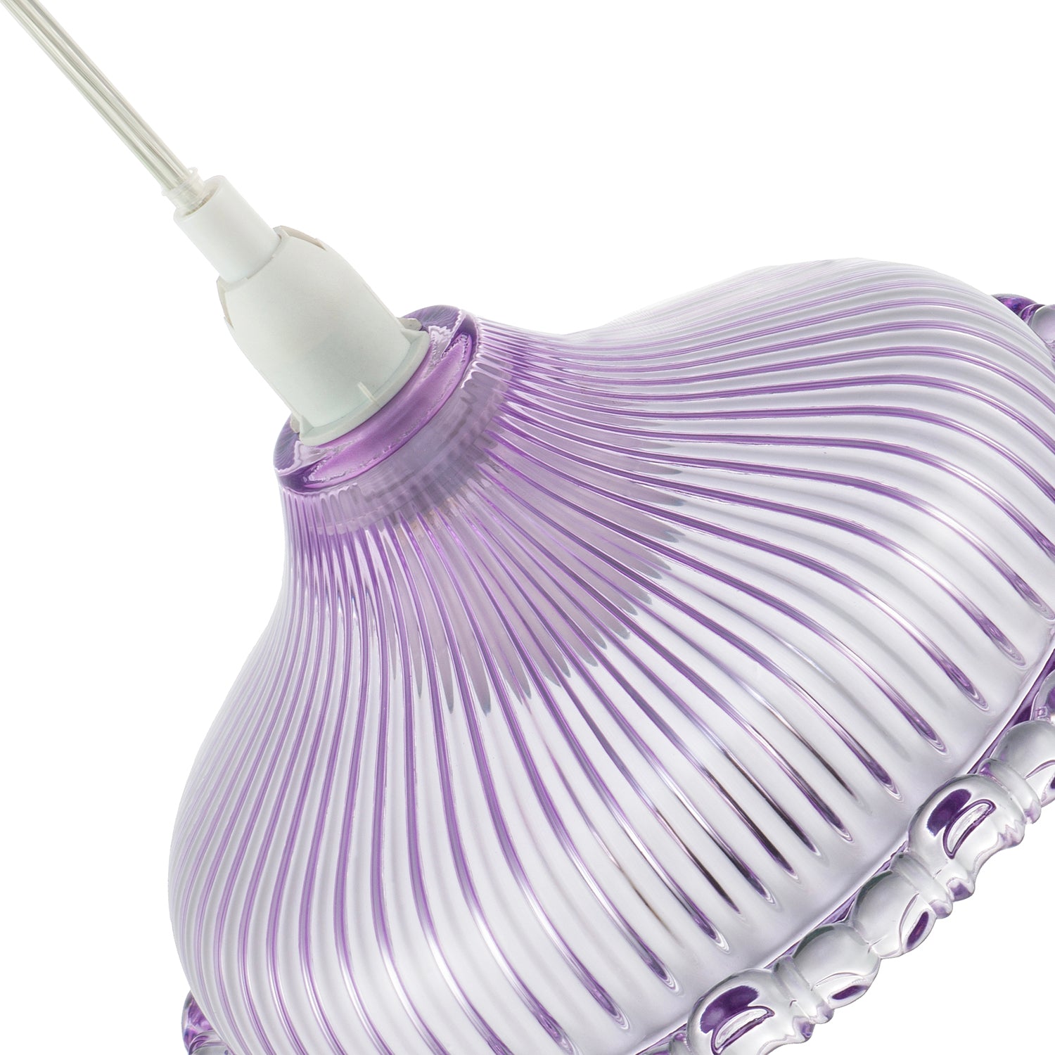 Modern Lilac Line Ribbed Glass Pendant Light Shade with Moulded Edge Image 4