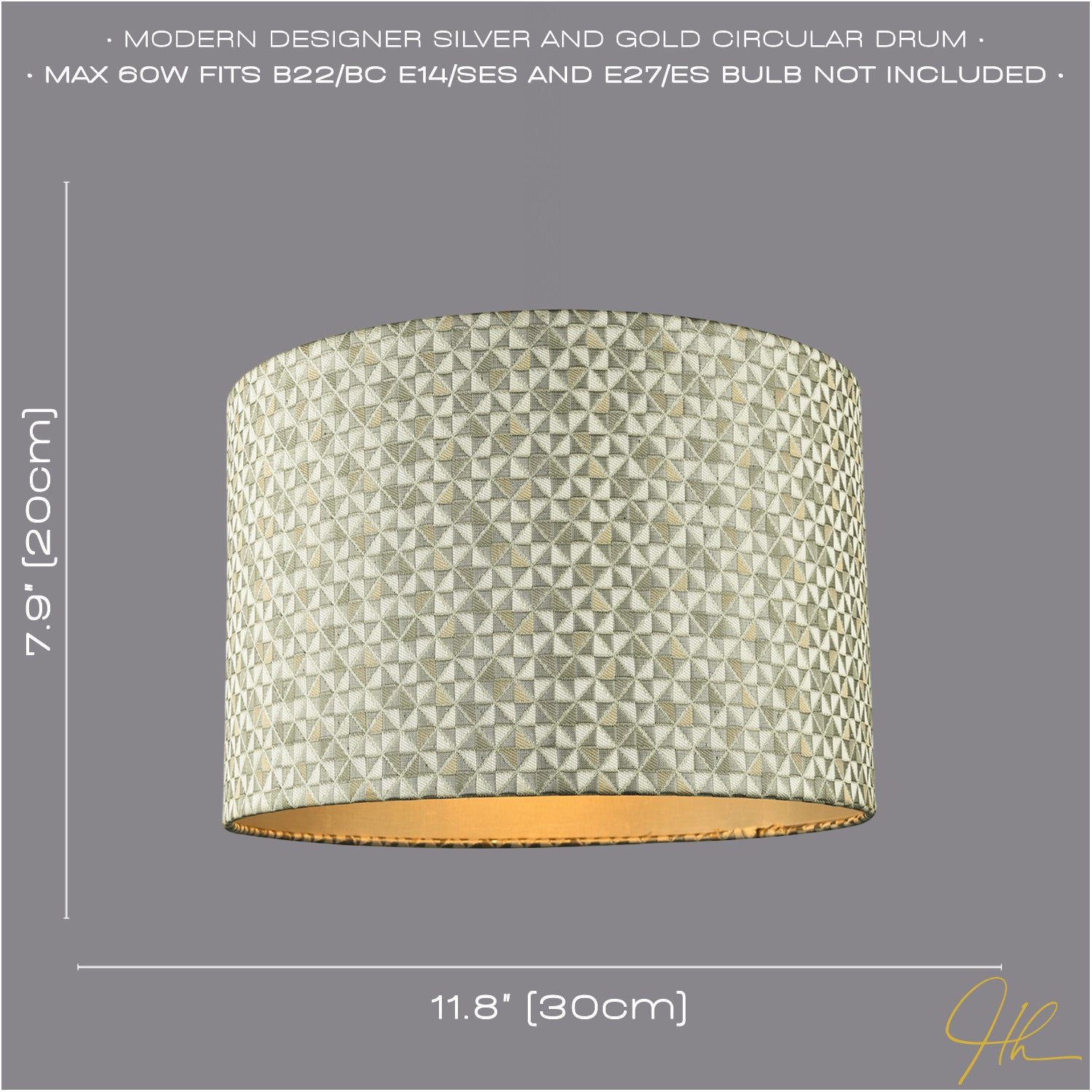 Modern Silver and Gold Cotton Lamp Shade with Squares and Diamonds Image 6