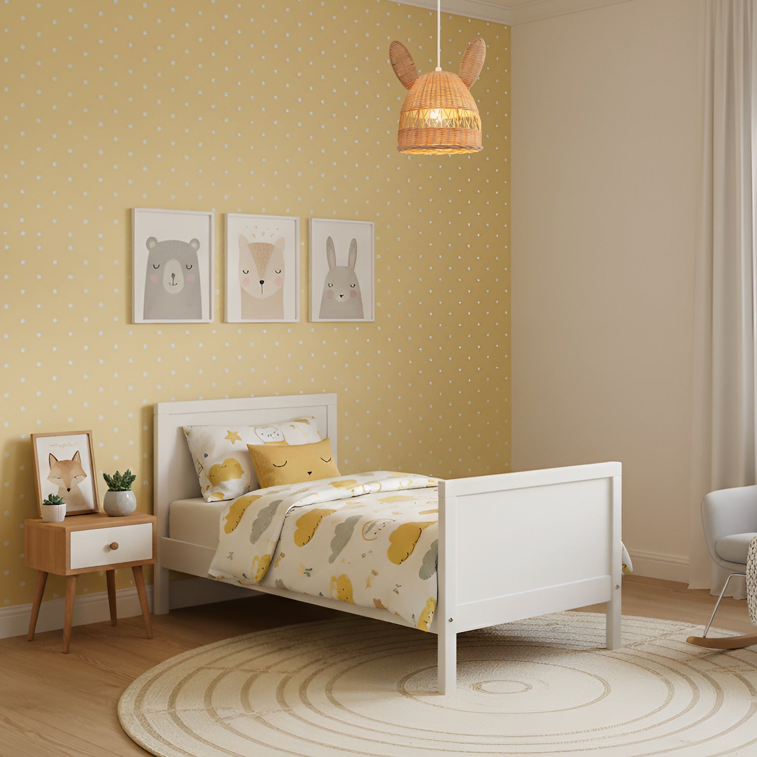 Natural Woven Rattan Childrens Pendant Lighting Shade with Bunny Ears Image 6