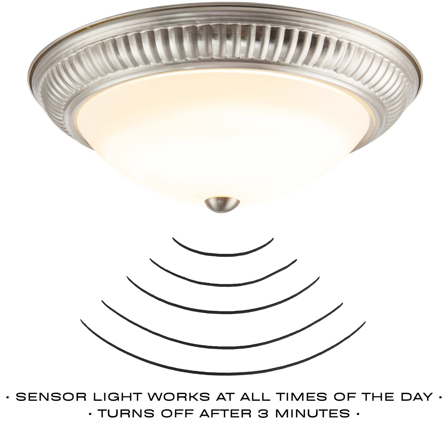 Modern LED IP44 Flush Ceiling Light in Satin Nickel with Sensor Image 3