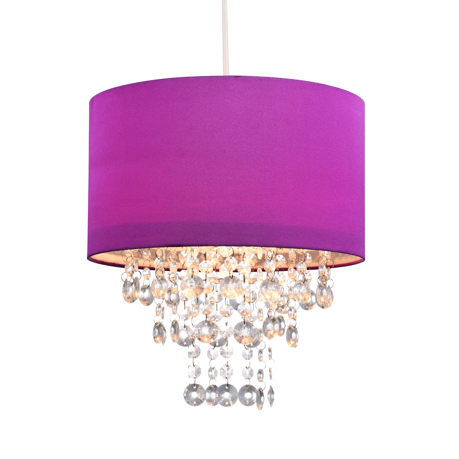 Modern Purple Satin Fabric Pendant Light Shade with Transparent Acrylic Droplets Image 2