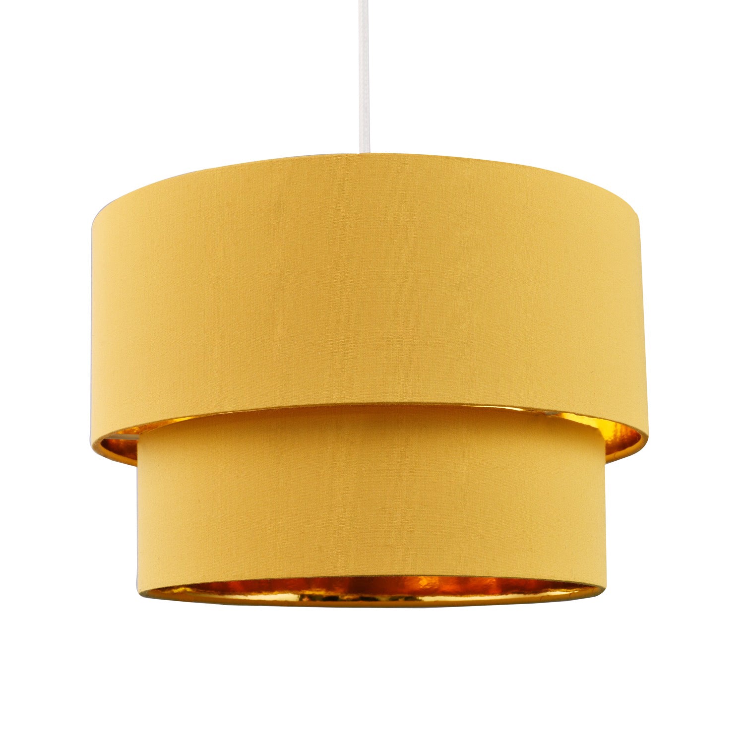 Modern Mustard Ochre Cotton Double Tier Ceiling Shade with Shiny Golden Inner Image 1