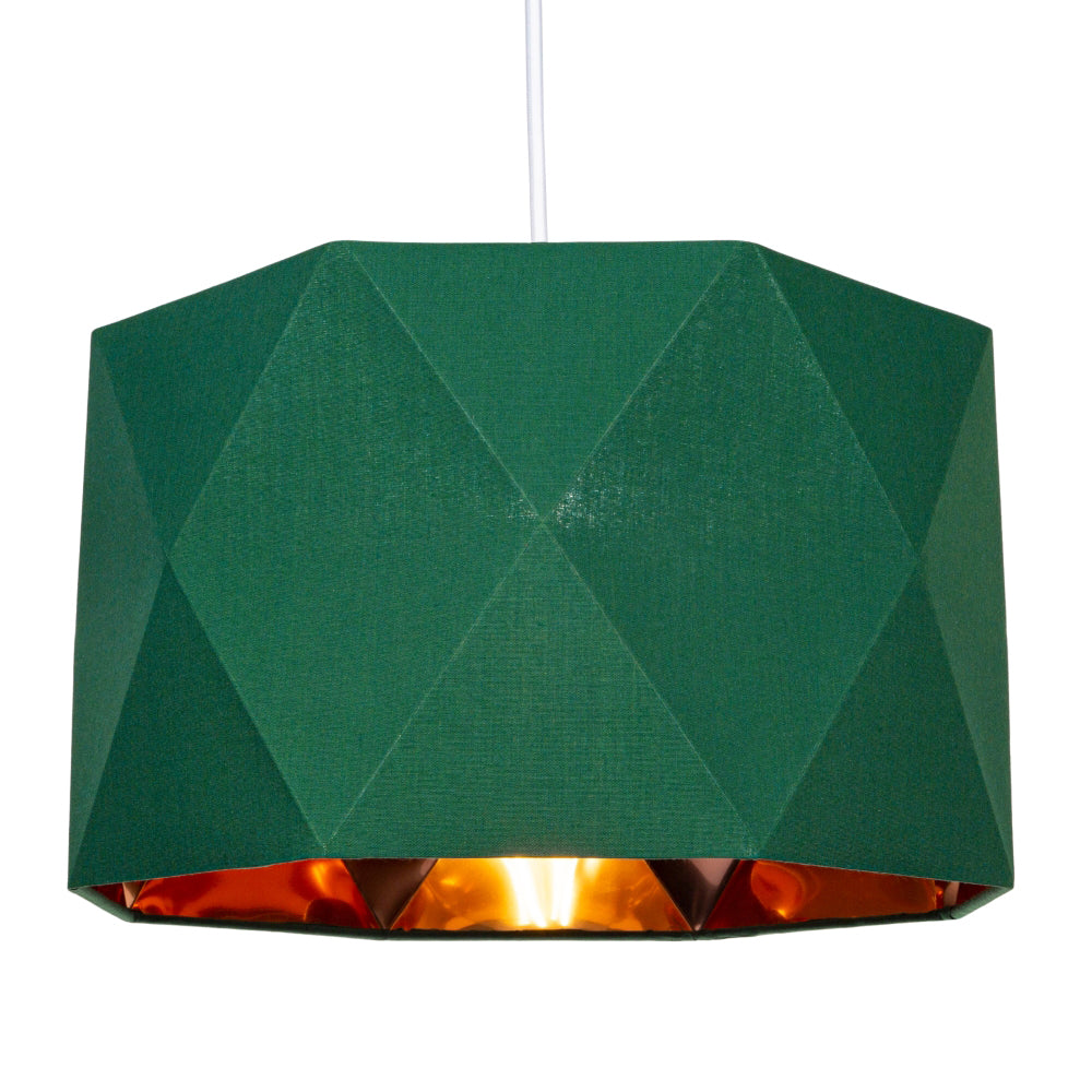 Green Cotton 12" Geometric Shade with Inner Brushed Copper Metal Effect Lining Image 2