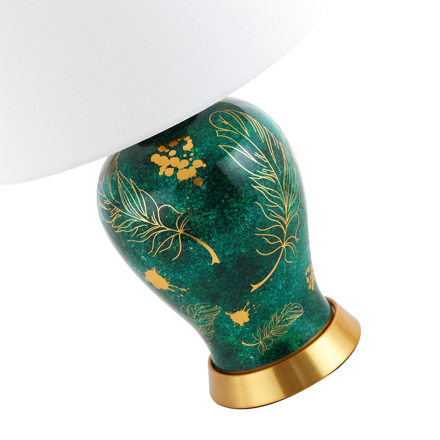 Vivid Emerald Green Ceramic Table Lamp Base with Gold Foil Flowers and Splashes Image 2