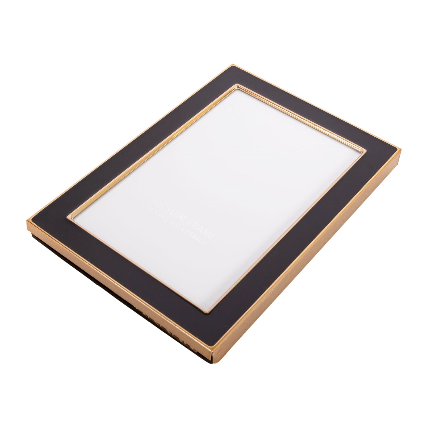 Modern Designer Shiny Gold Metal and Black 4x6 Picture Frame for Wall or Table Image 4