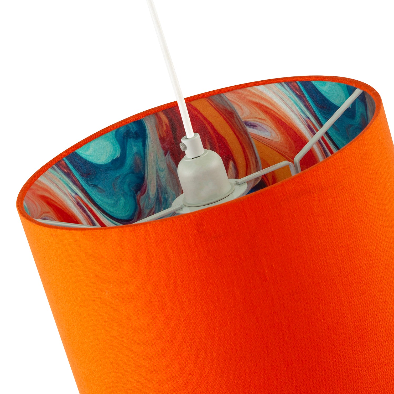 Orange Linen Fabric Lamp Shade with Inner Multi Colour Marble Design Image 4