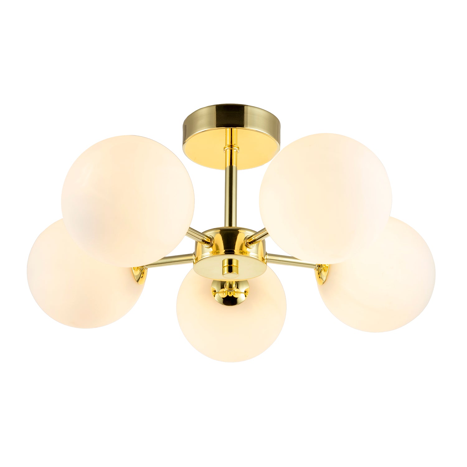 Chic Polished Gold 5-Arm Ceiling Light with White Globe Glass Shades Image 4