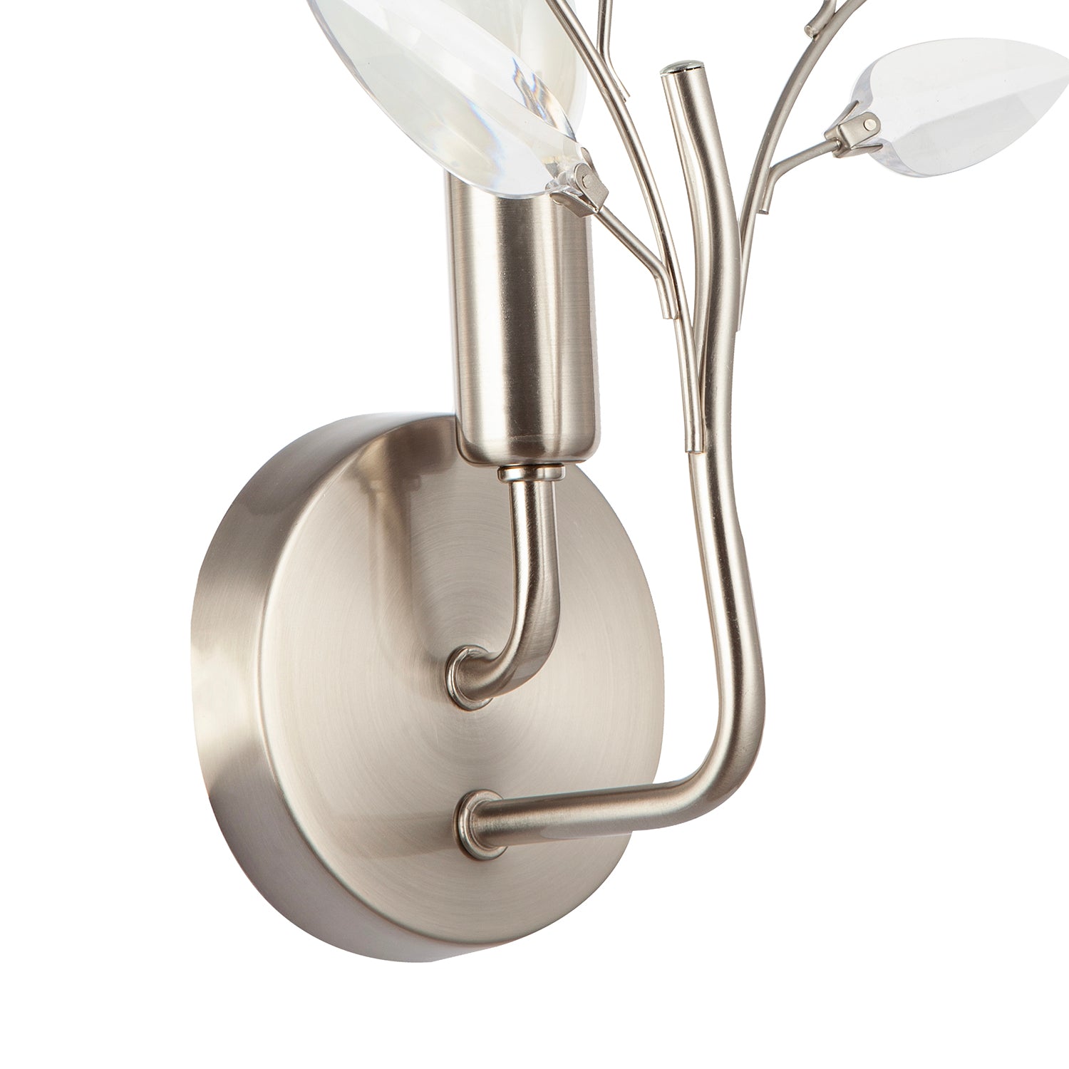 Modern Birch Satin Nickel Plated Wall Light Fixture with Clear Acrylic Leaves Image 4