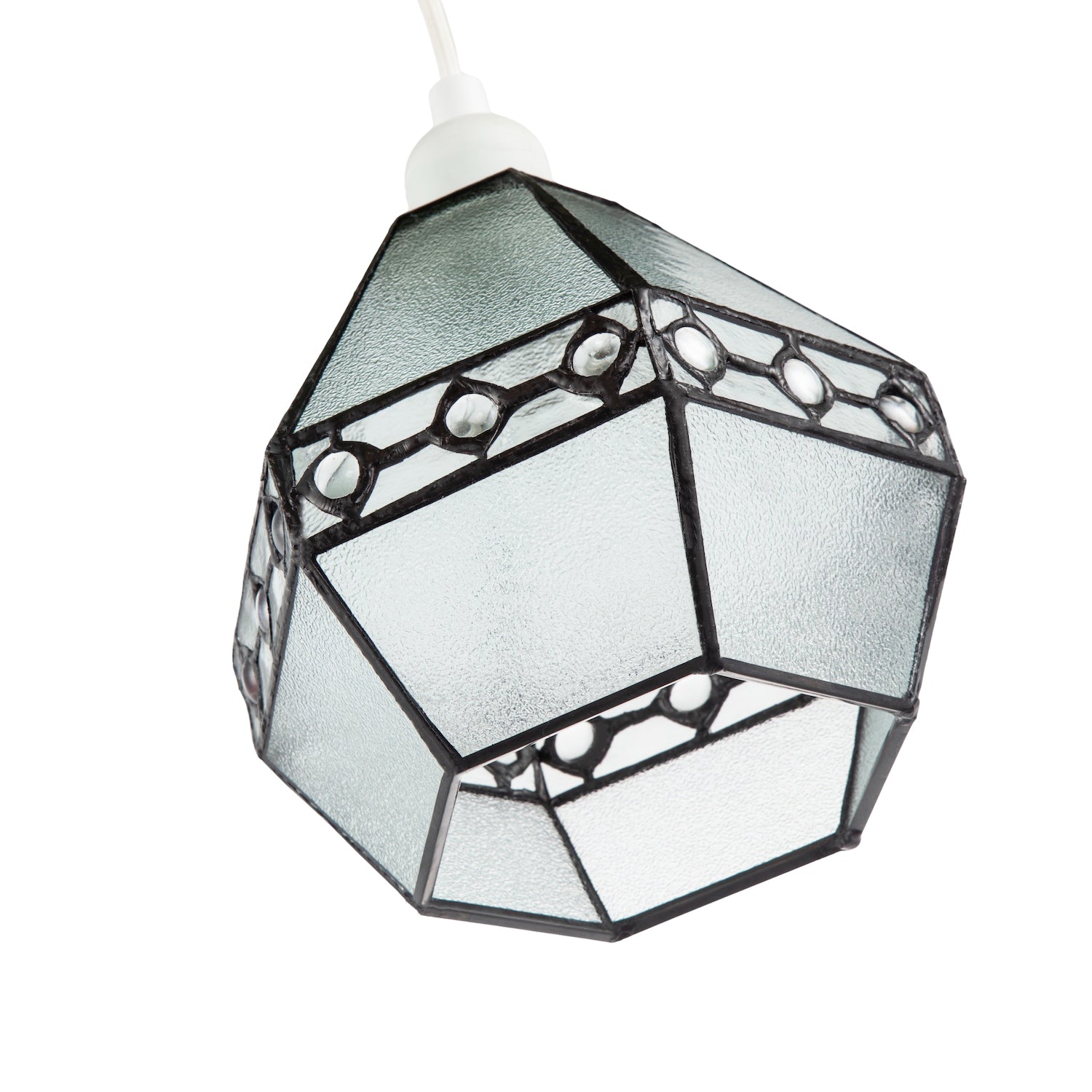 Industrial Style Pendant Light Shade with Frosted Glass and Clear Gems Image 4