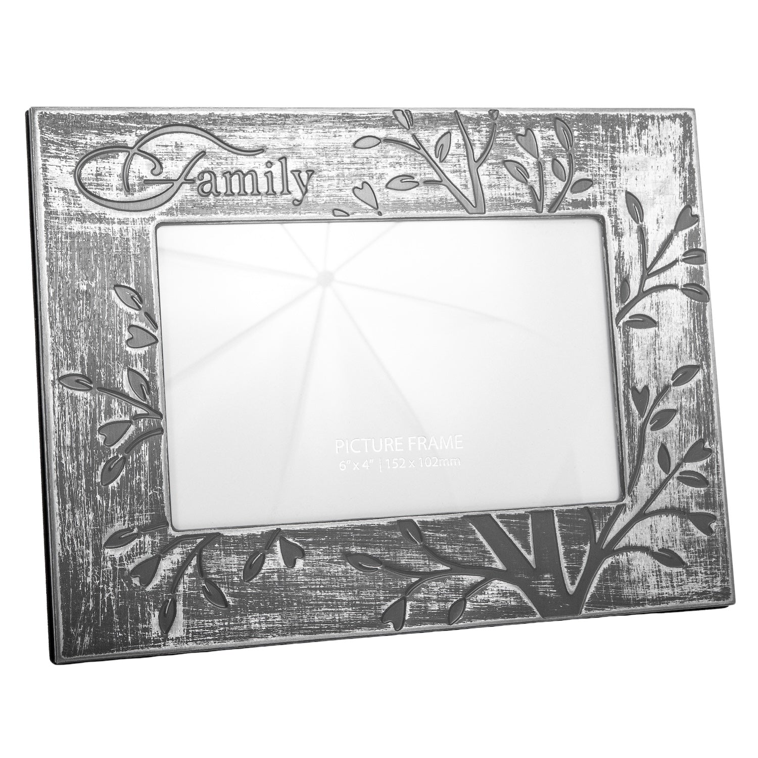 Galvanised Brushed Silver Family Sentiment Picture Frame with Tree Decoration Image 2