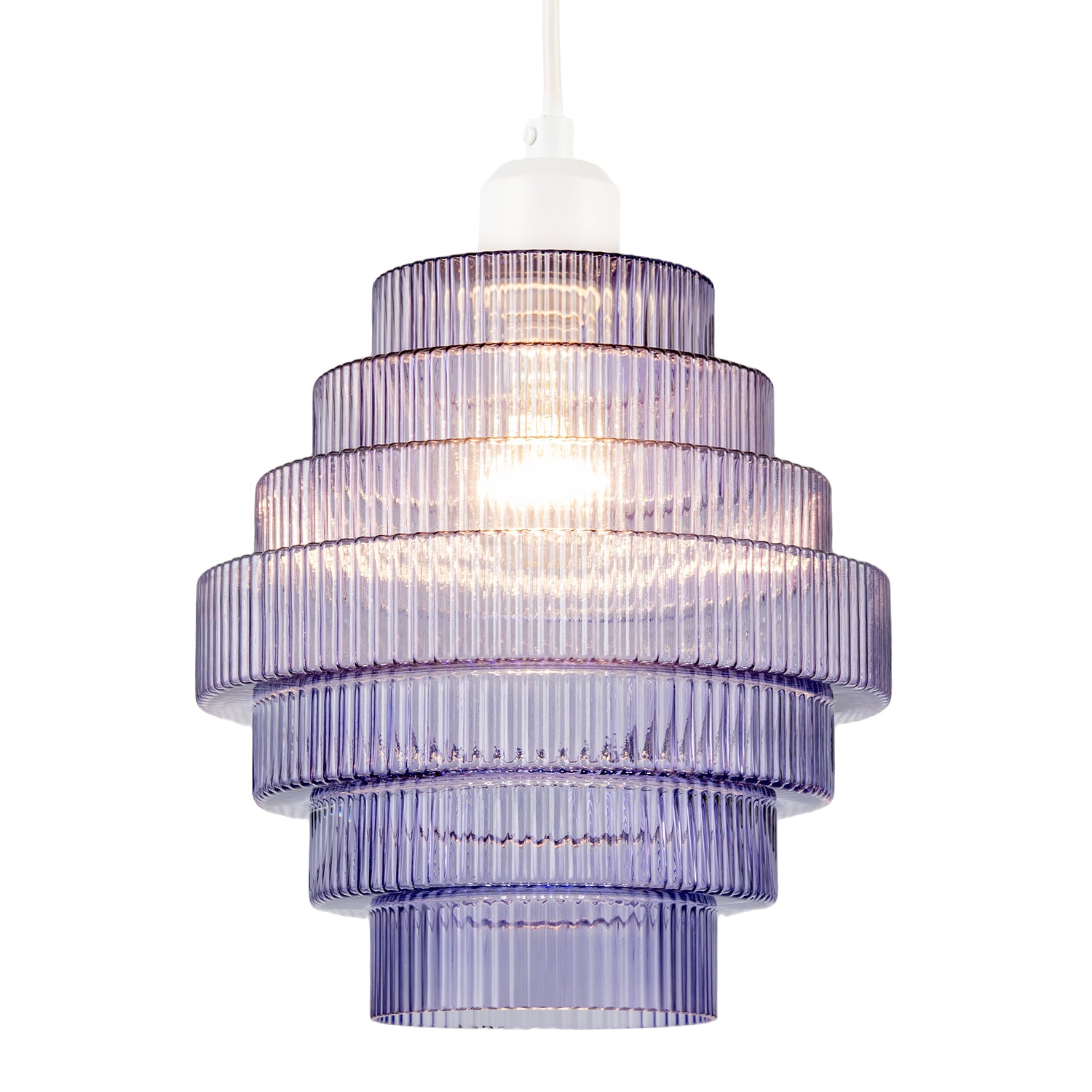 Tiered Stepped Design Smoked Lavender Glass Pendant Ceiling Lamp Shade Image 2