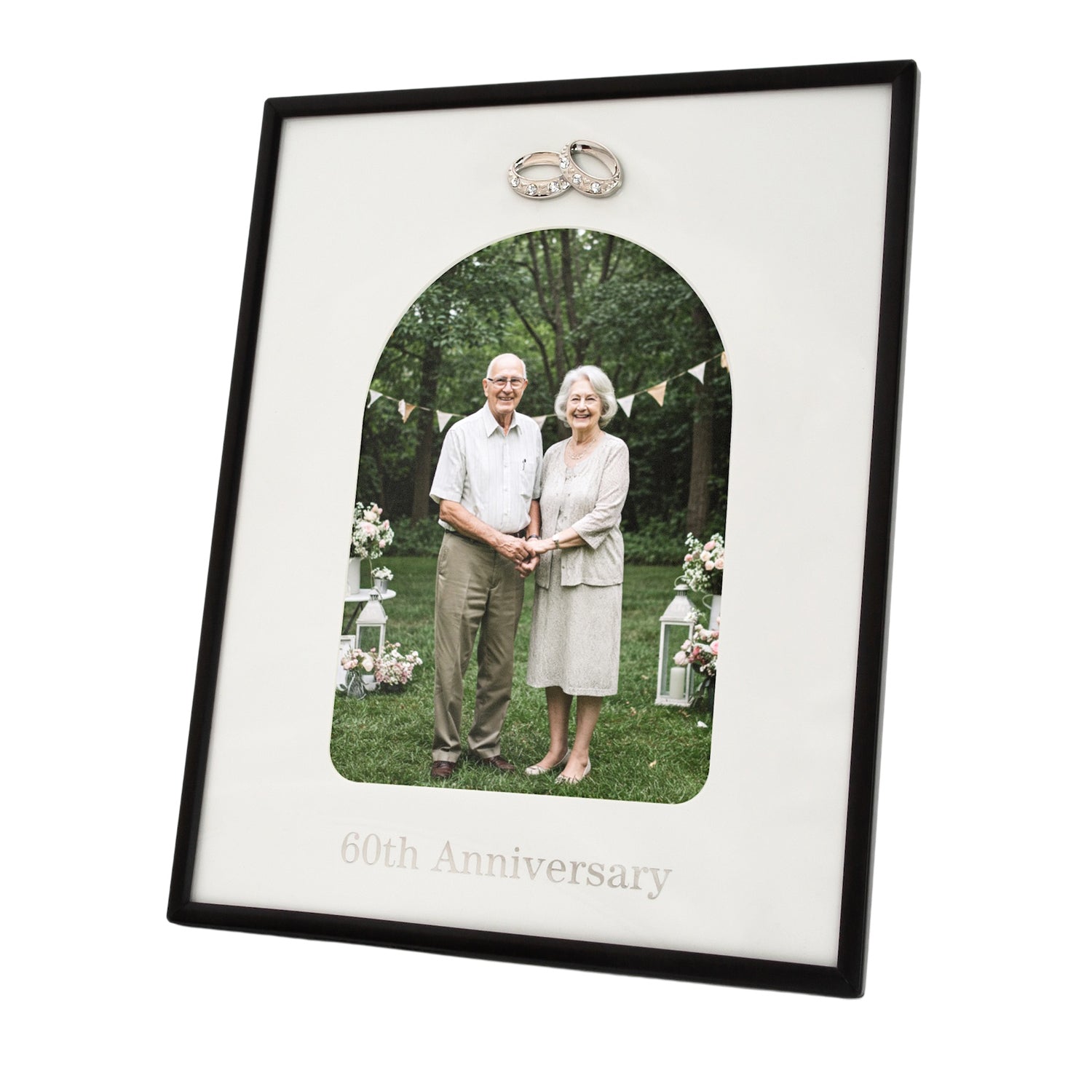 60th Anniversary Matte Black 5x7 Picture Frame with Diamante Rings Image 1