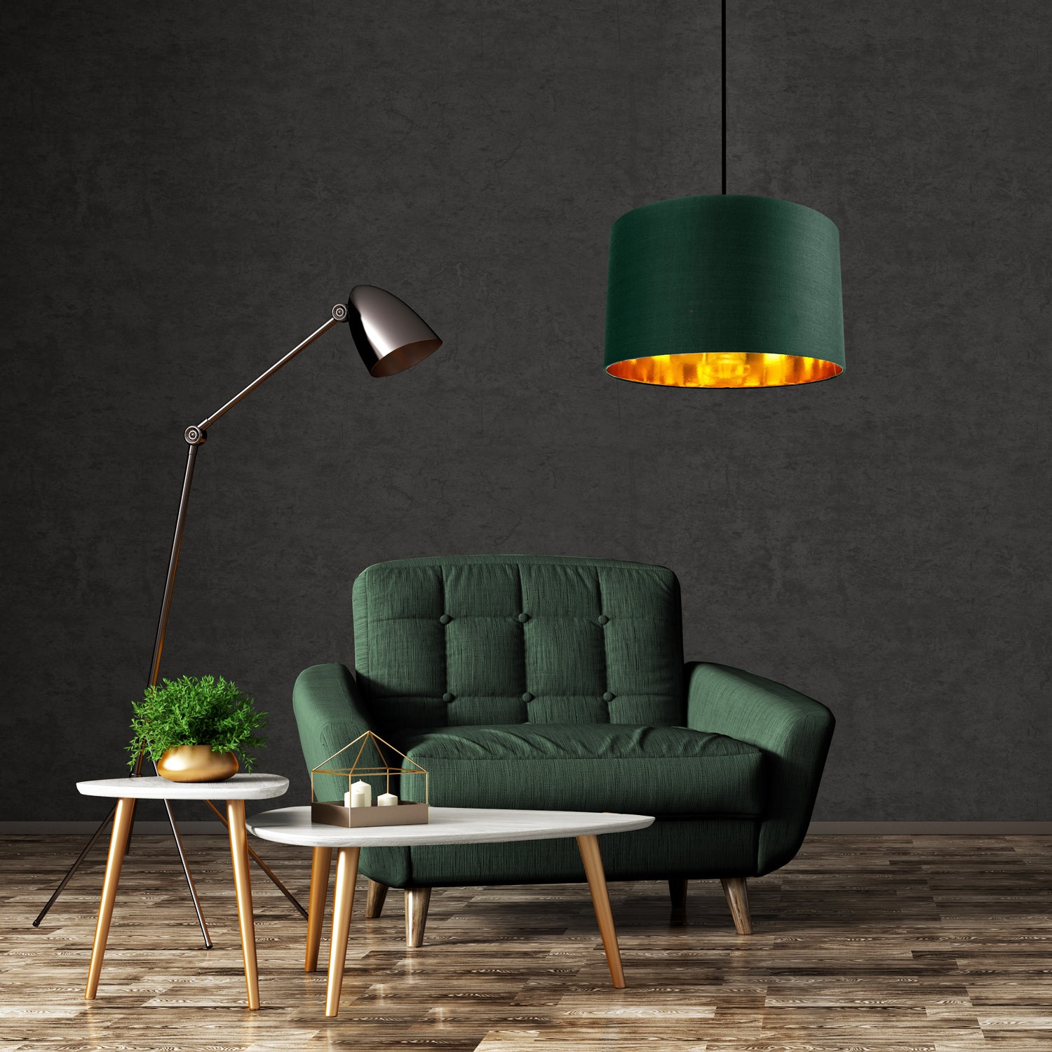 Contemporary Green Cotton 14" Table/Pendant Lamp Shade with Shiny Copper Inner Image 4