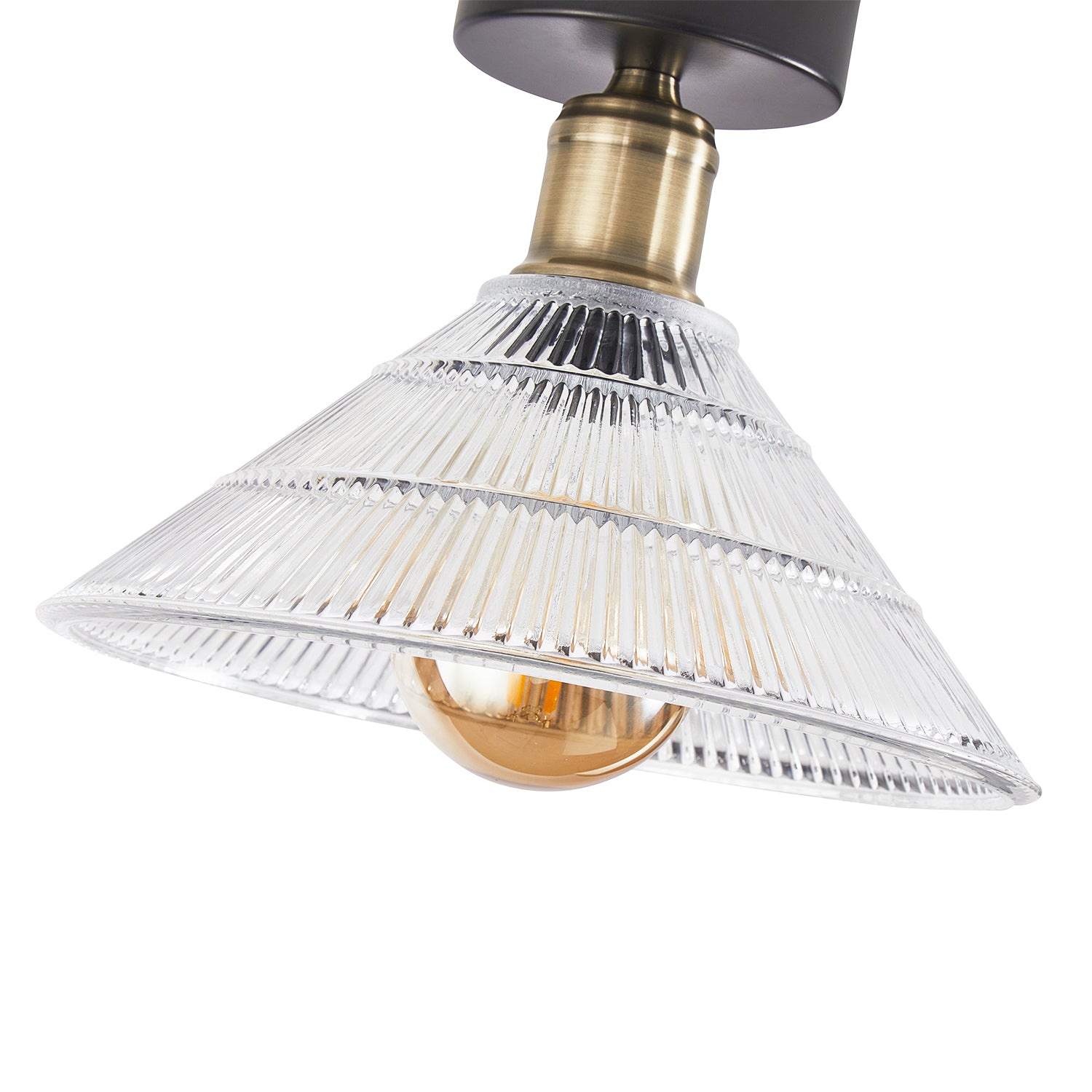 Modern Industrial Semi Flush Ceiling Light in Matte Black and Ribbed Clear Glass Image 4