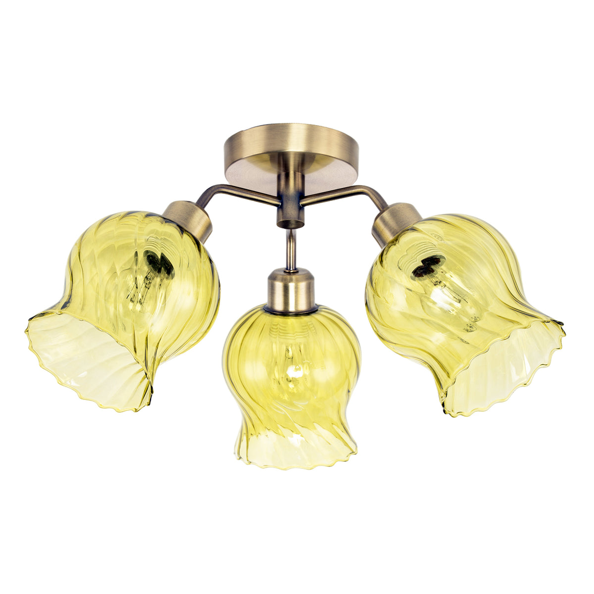 Elegant Ceiling Light in Antique Brass with Green Tinted Glass Shades Image 1