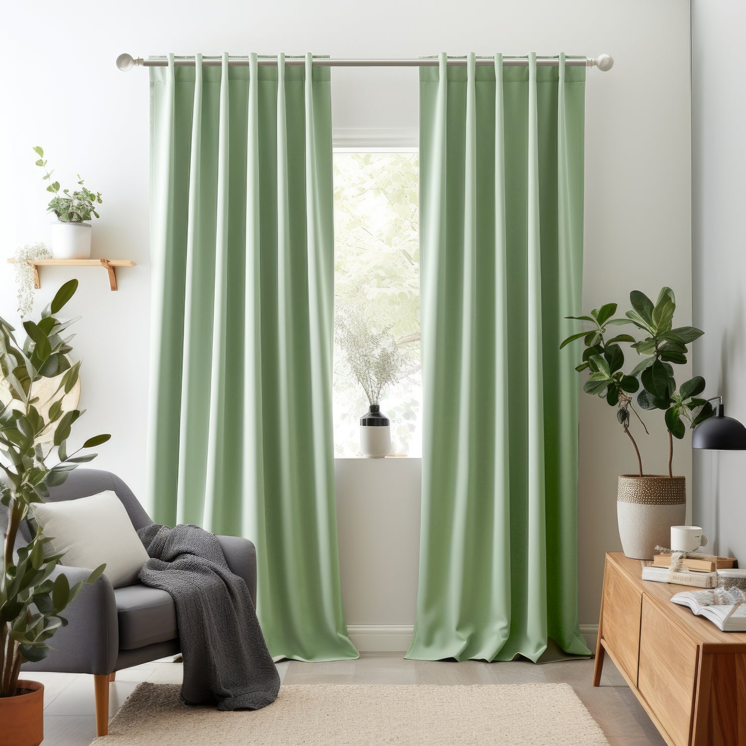 Olive Eyelet Curtains - Thermal Blackout Curtains  - 46 x 72 Inch Drop - 2 Panel Image 5