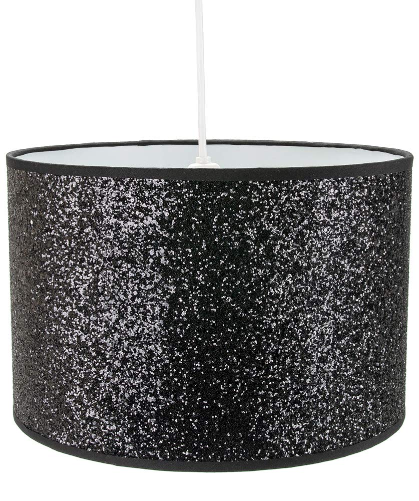 Modern and Designer Bright Black Glitter Fabric Pendant/Lamshade 25cm Wide Image 2