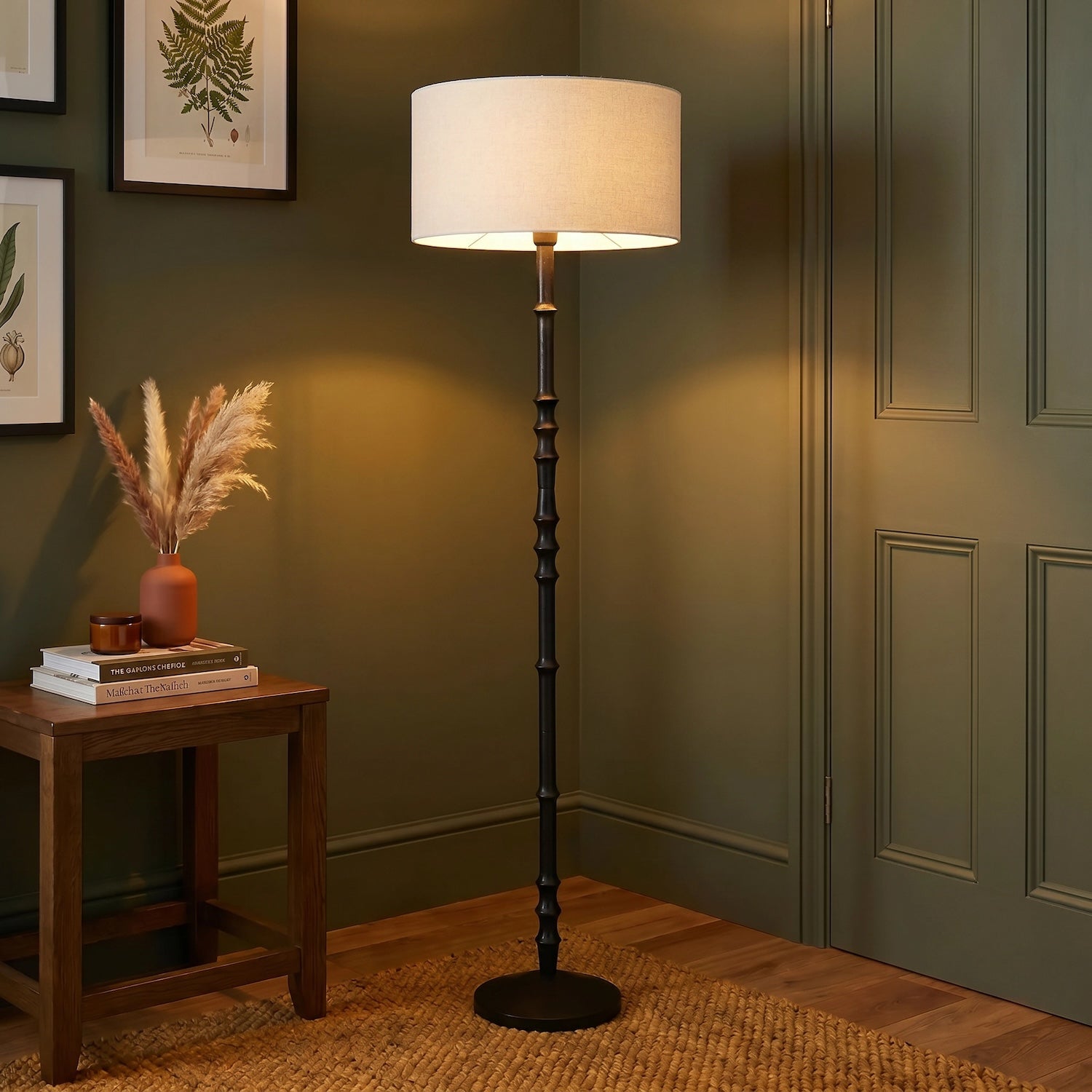 Classic Black Wood Floor Lamp Base with Sleek Reeded Stem Pole Design Image 6
