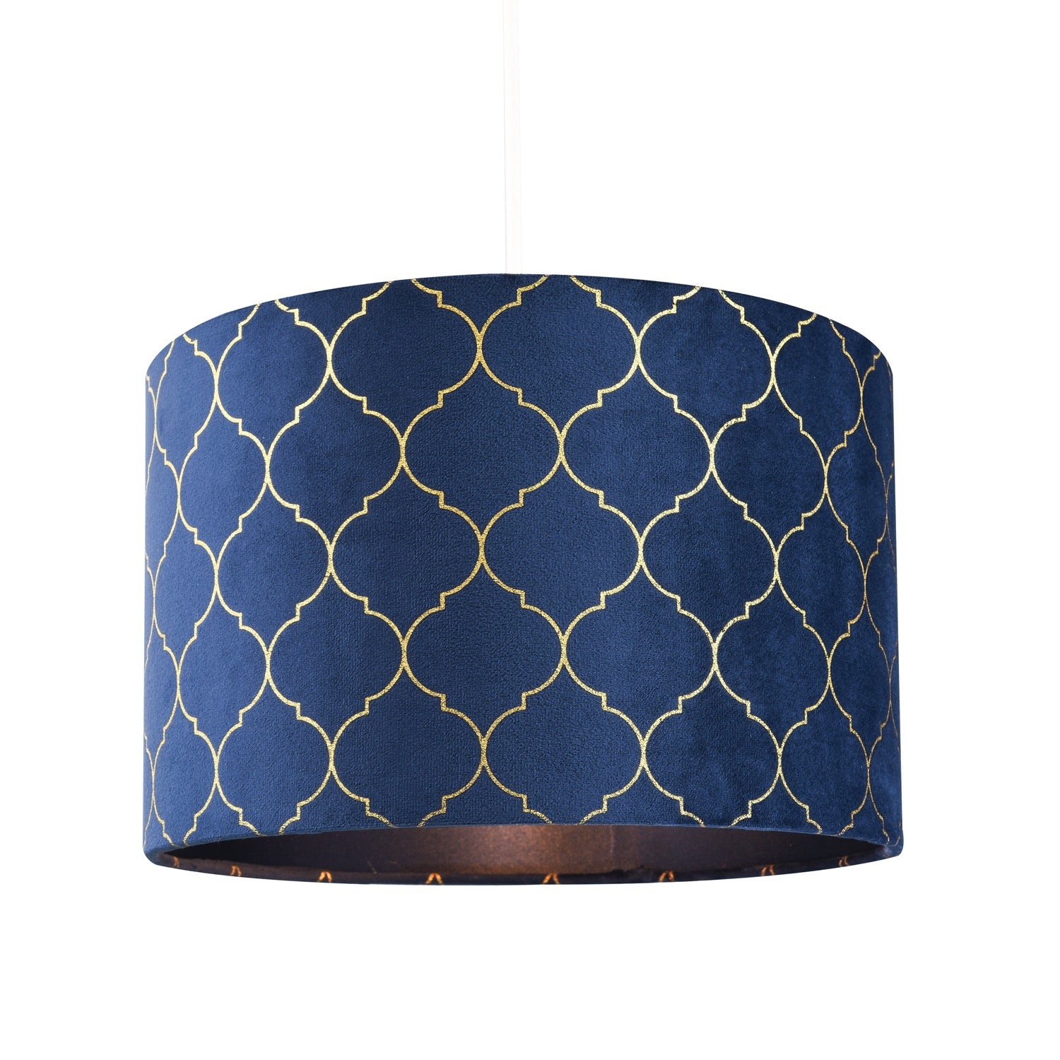 Modern Soft Brushable Midnight Blue Velvet 25cm Lamp Shade with Gold Foil Decor Image 5