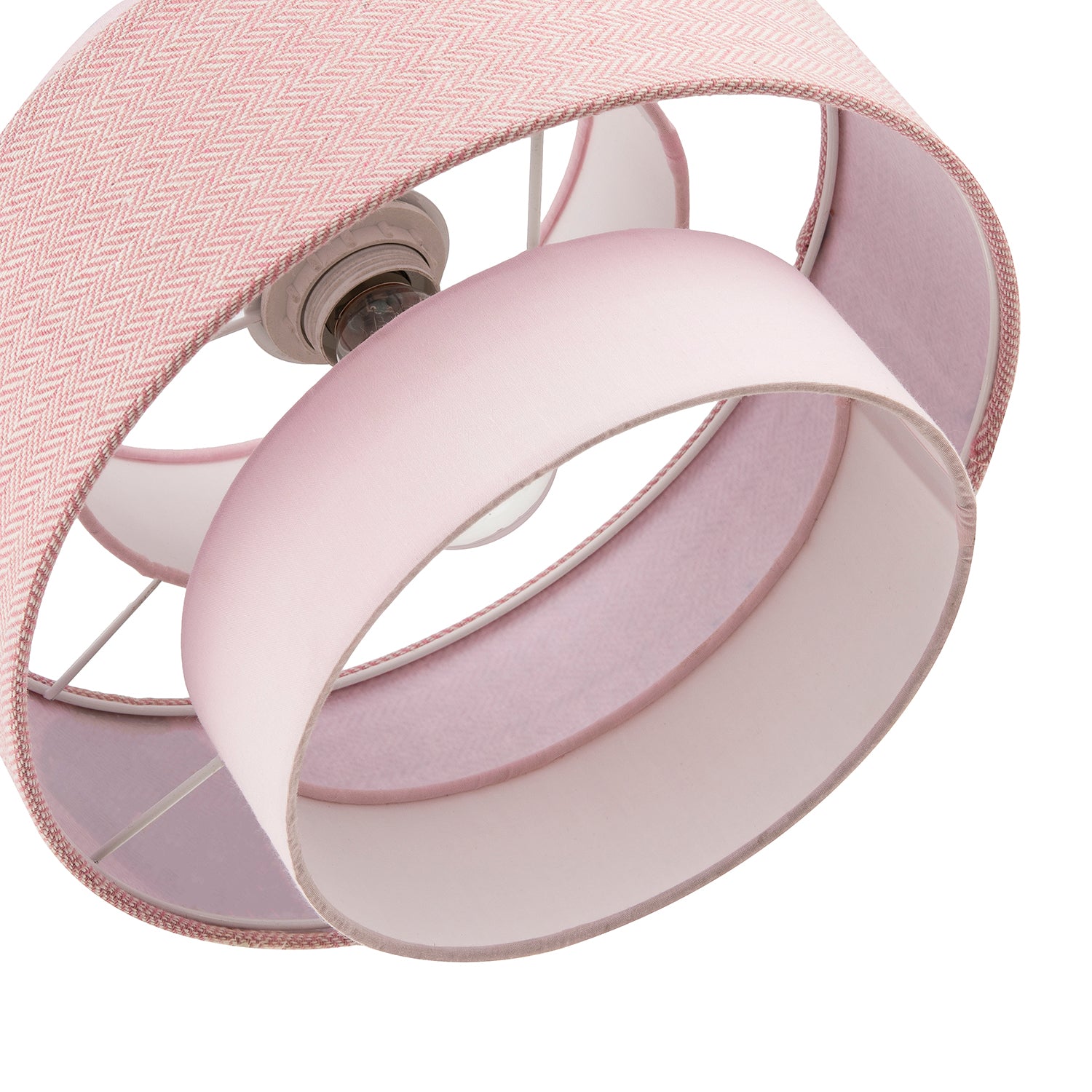 Modern Soft Pink Herringbone Linen Triple Tier Design Pendant Shade Image 8