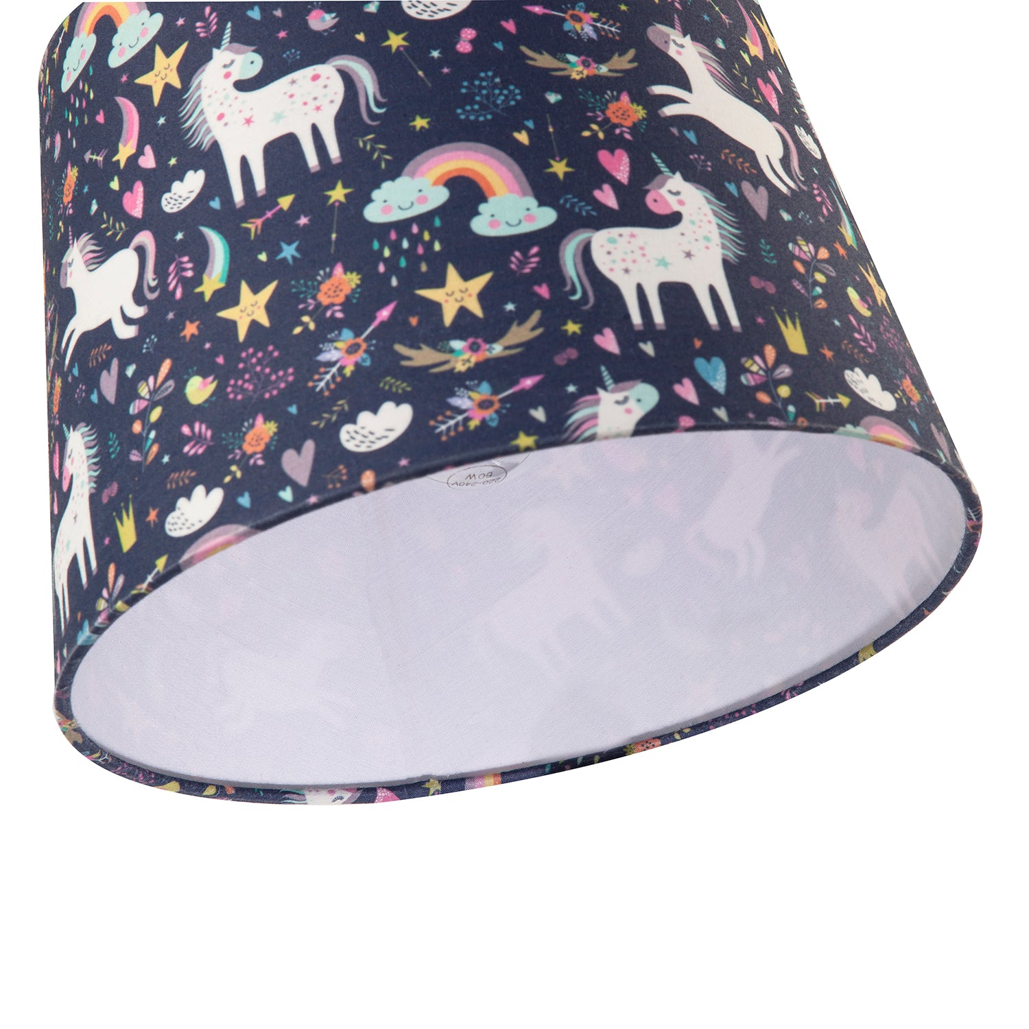 Unicorn Themed Childrens Lampshade with Rainbows and Colourful Flowers Image 5
