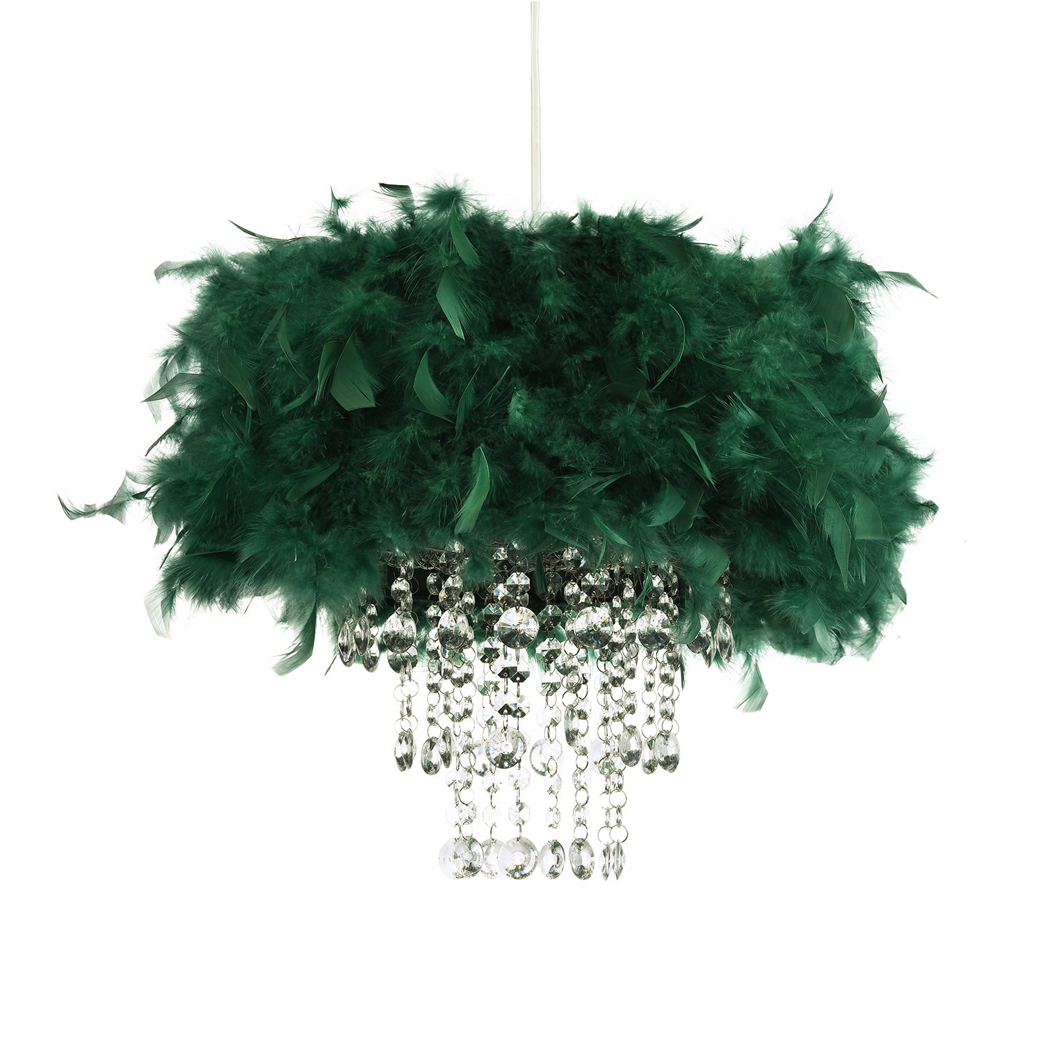 Contemporary Green Feather Pendant Light Shade with Transparent Acrylic Droplets Image 3