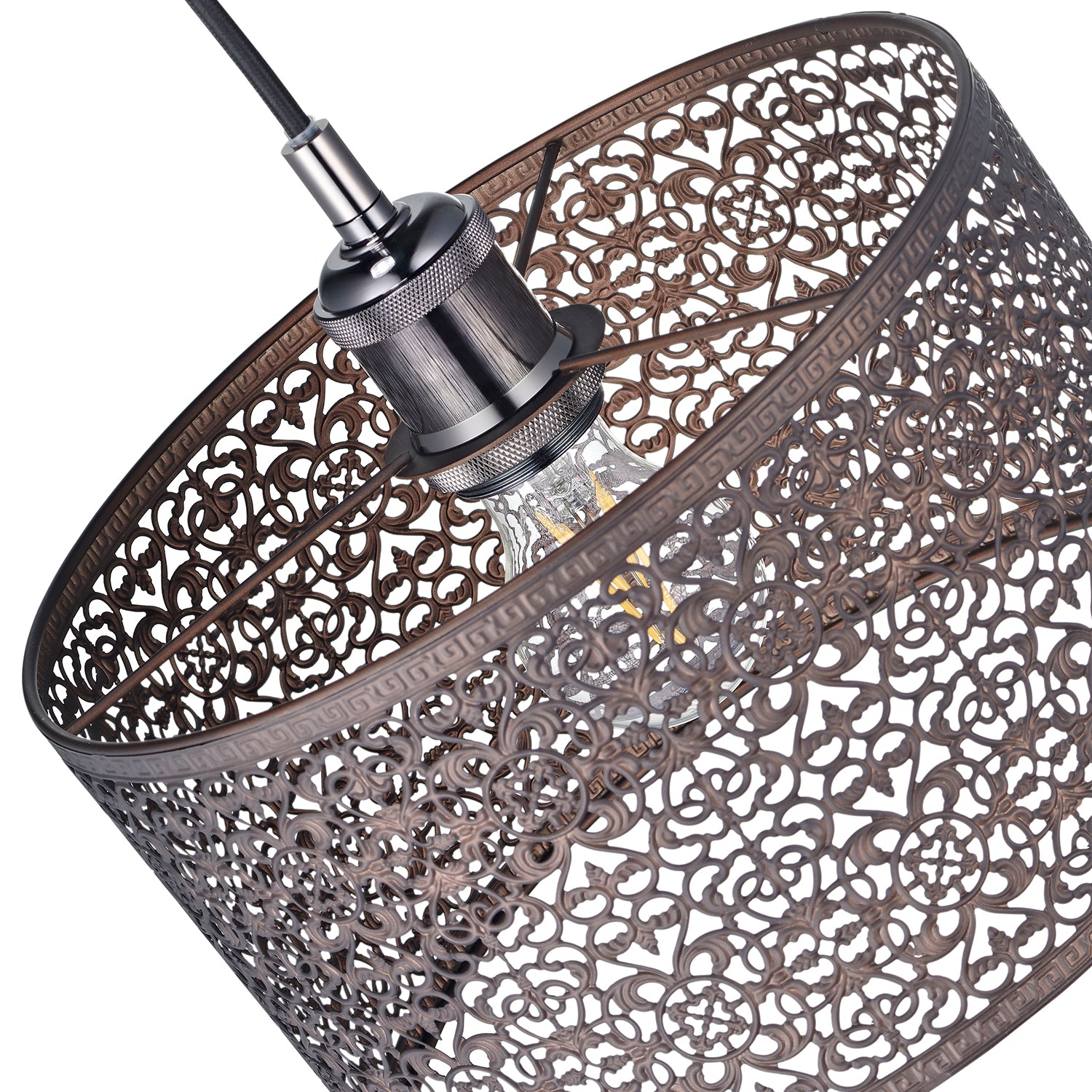 Ornate Moroccan Style Decorated Matt Bronze Metal Pendant Lamp Shade 25cm x 15cm Image 5